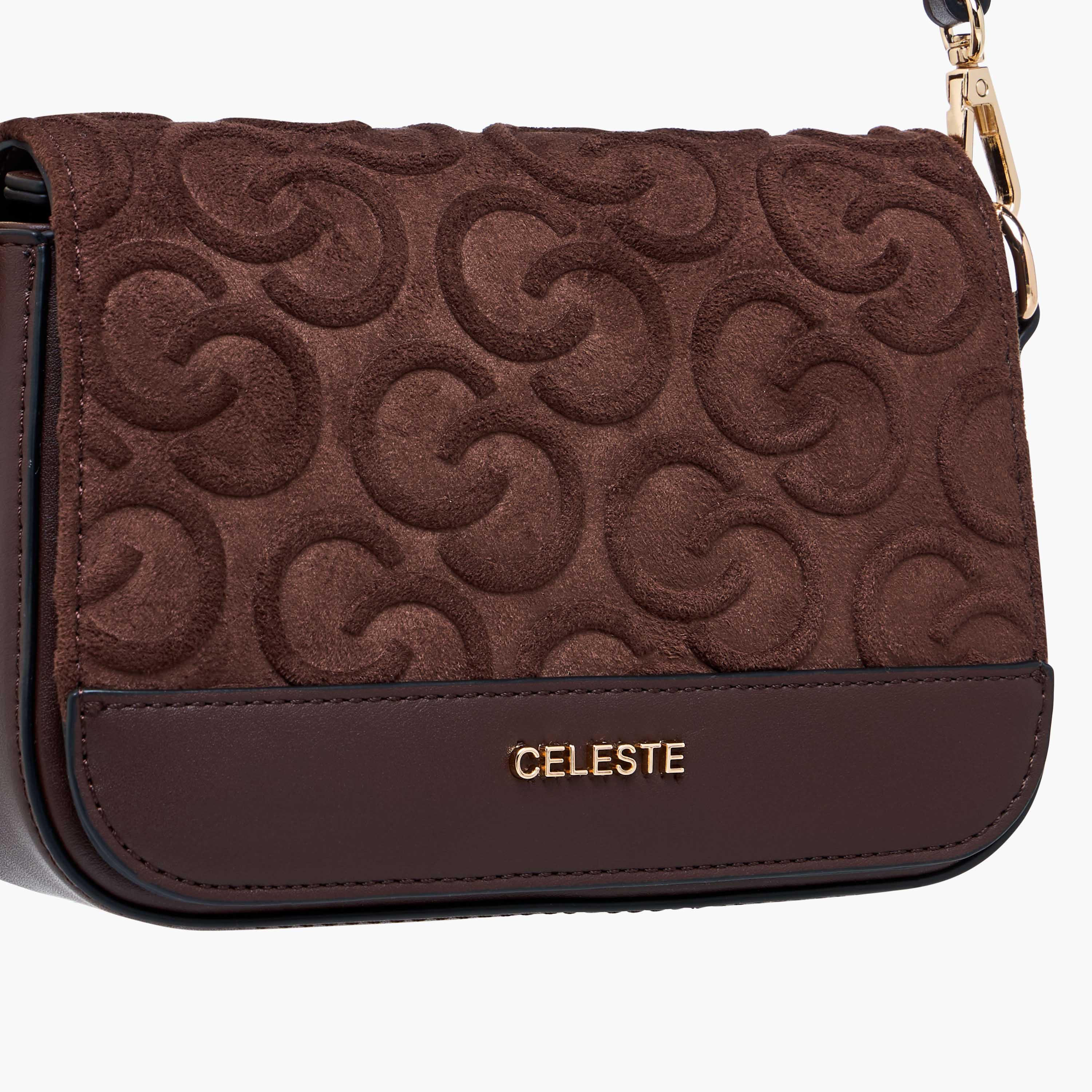 شنطة كروس بودي شمواه بطية إغلاق ونقوش مونوجرام من سيليست-women-bagsandwallets-handbags-image-5