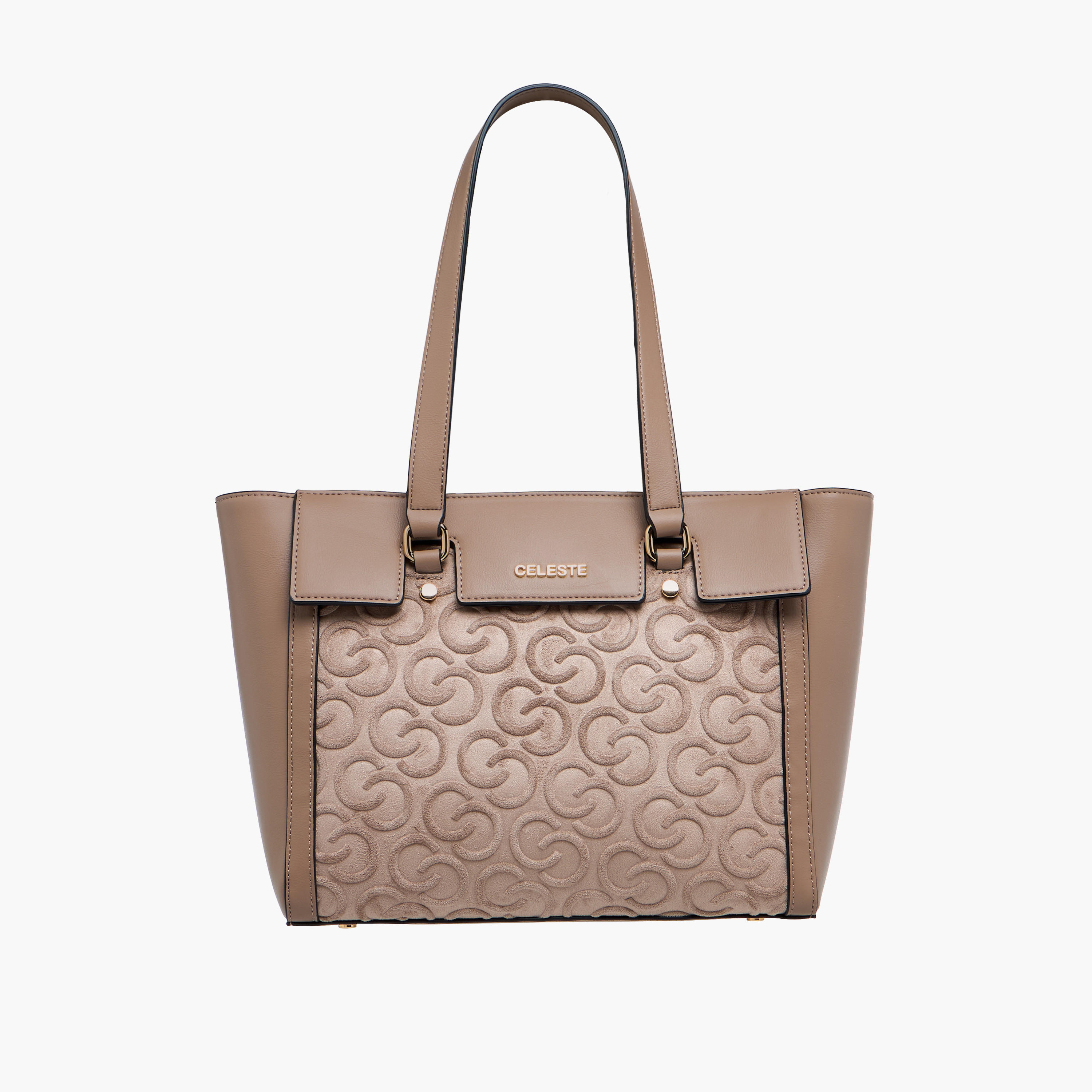 شنطة توتي بمقبض مزدوج وسحاب إغلاق ونقوش مونوجرام من سيليست-women-bagsandwallets-handbags-image-1