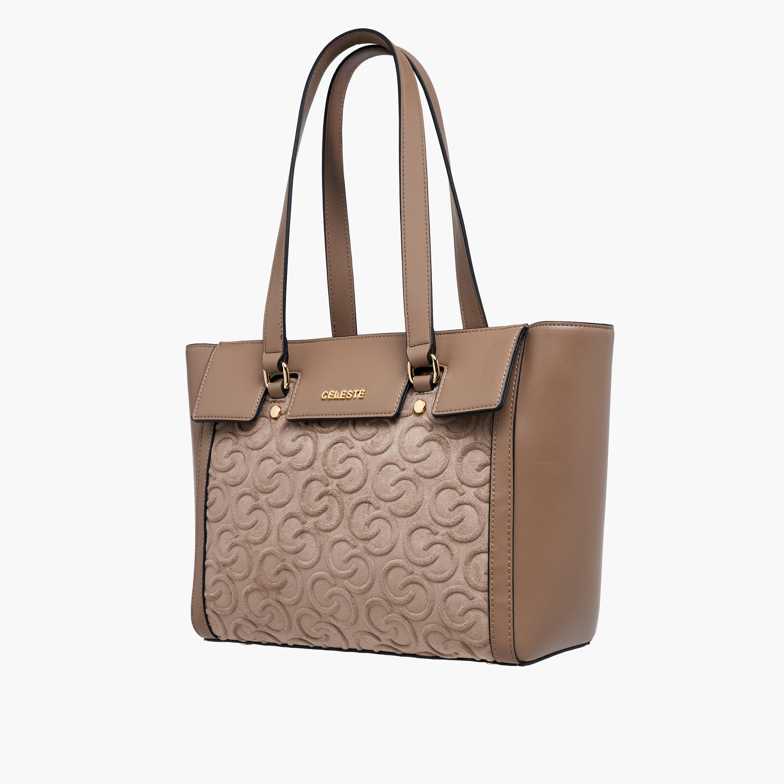 شنطة توتي بمقبض مزدوج وسحاب إغلاق ونقوش مونوجرام من سيليست-women-bagsandwallets-handbags-image-3