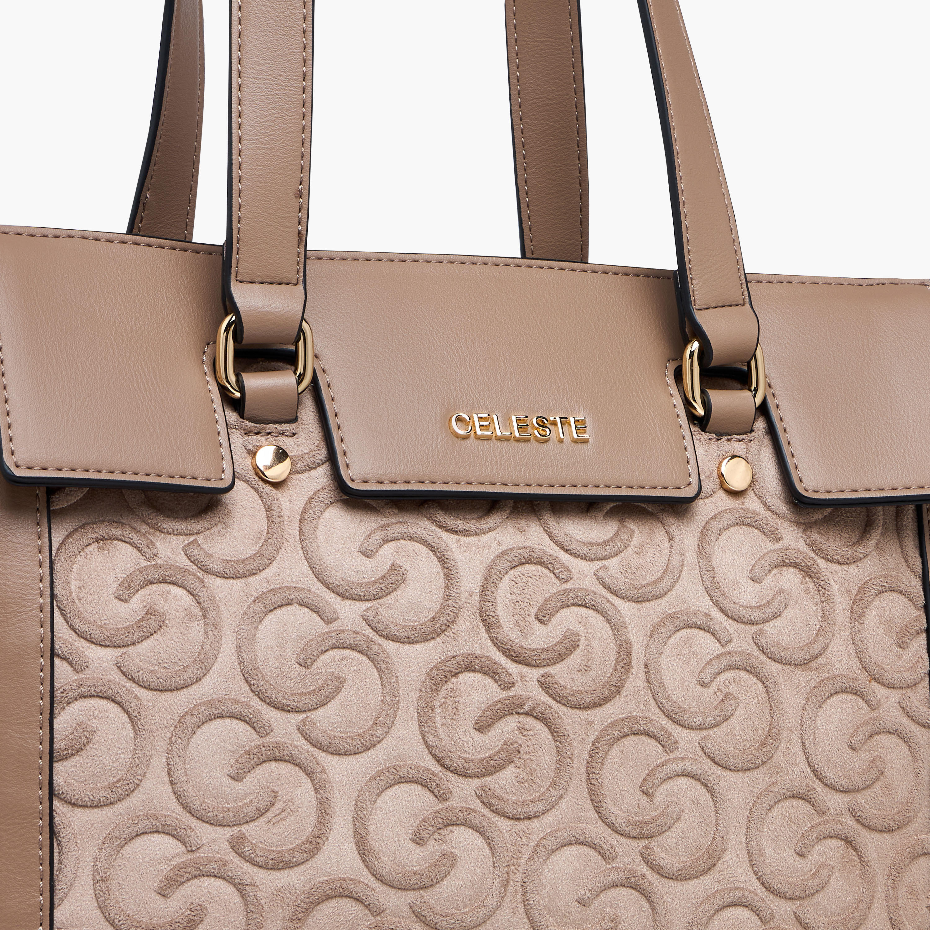 شنطة توتي بمقبض مزدوج وسحاب إغلاق ونقوش مونوجرام من سيليست-women-bagsandwallets-handbags-image-5