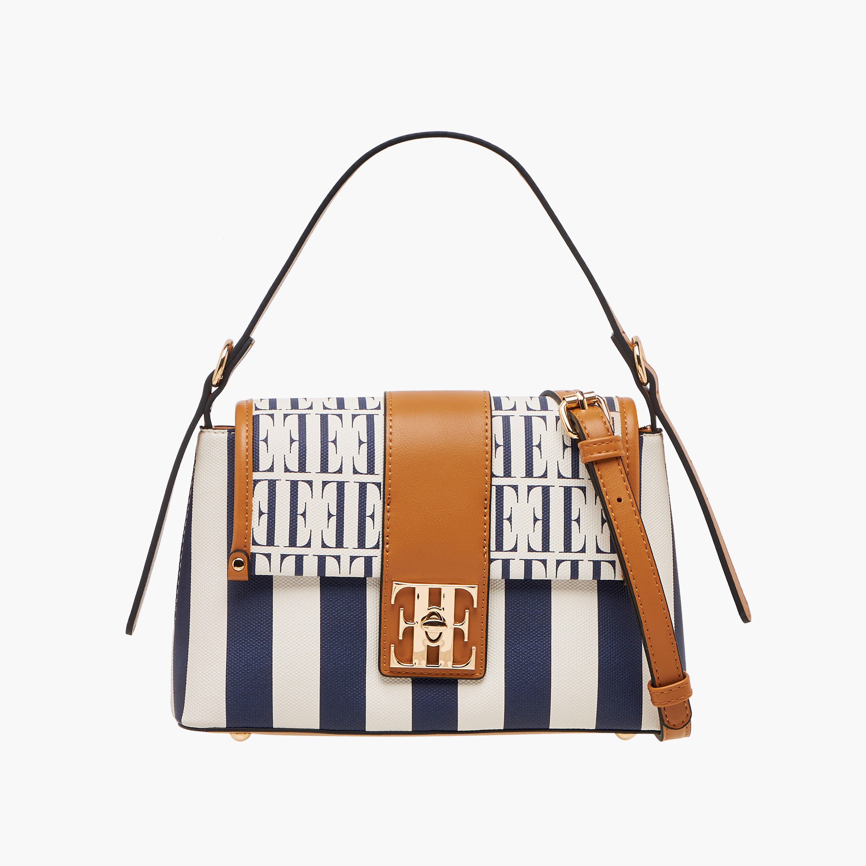 Elle Monogram Print Satchel Bag with Adjustable Strap-women-bagsandwallets-handbags-image-1