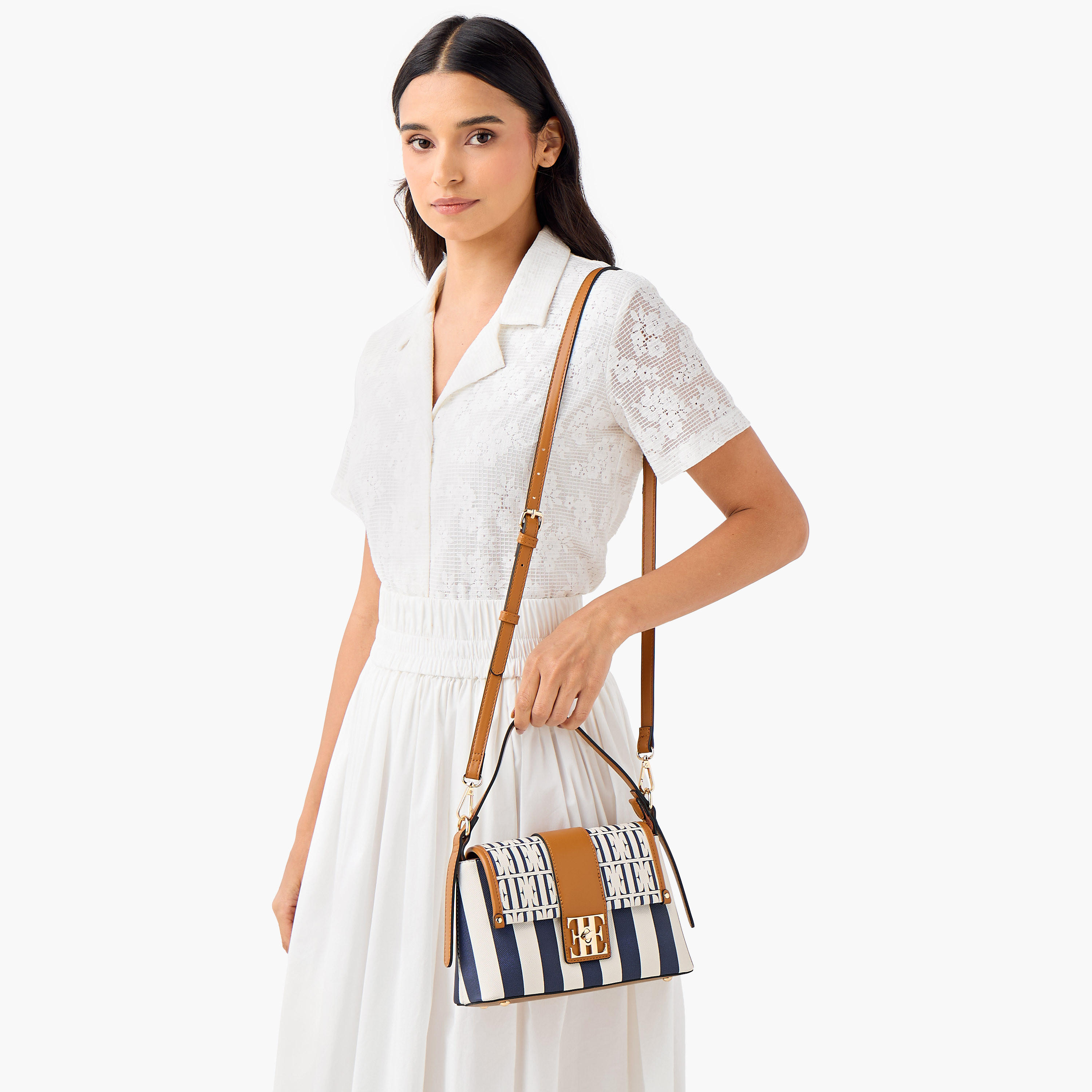 Elle Monogram Print Satchel Bag with Adjustable Strap-women-bagsandwallets-handbags-image-2