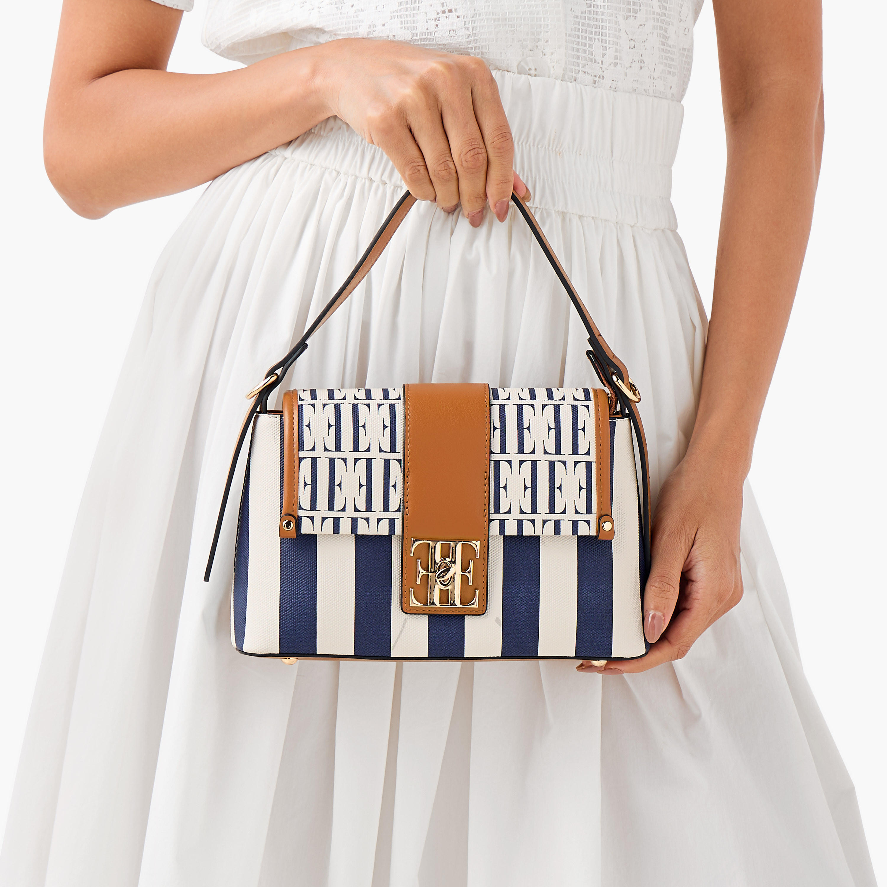 Elle Monogram Print Satchel Bag with Adjustable Strap-women-bagsandwallets-handbags-image-8