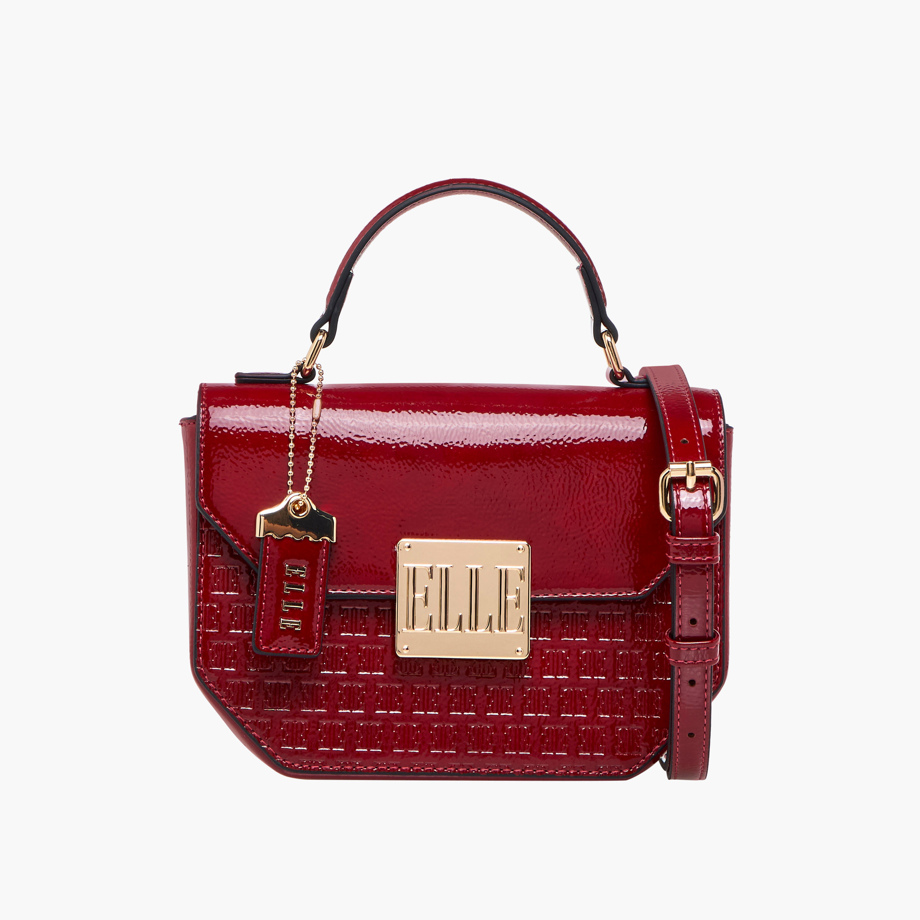 Elle Monogram Embossed Satchel Bag with Grab Handle and Button Closure-women-bagsandwallets-handbags-image-1