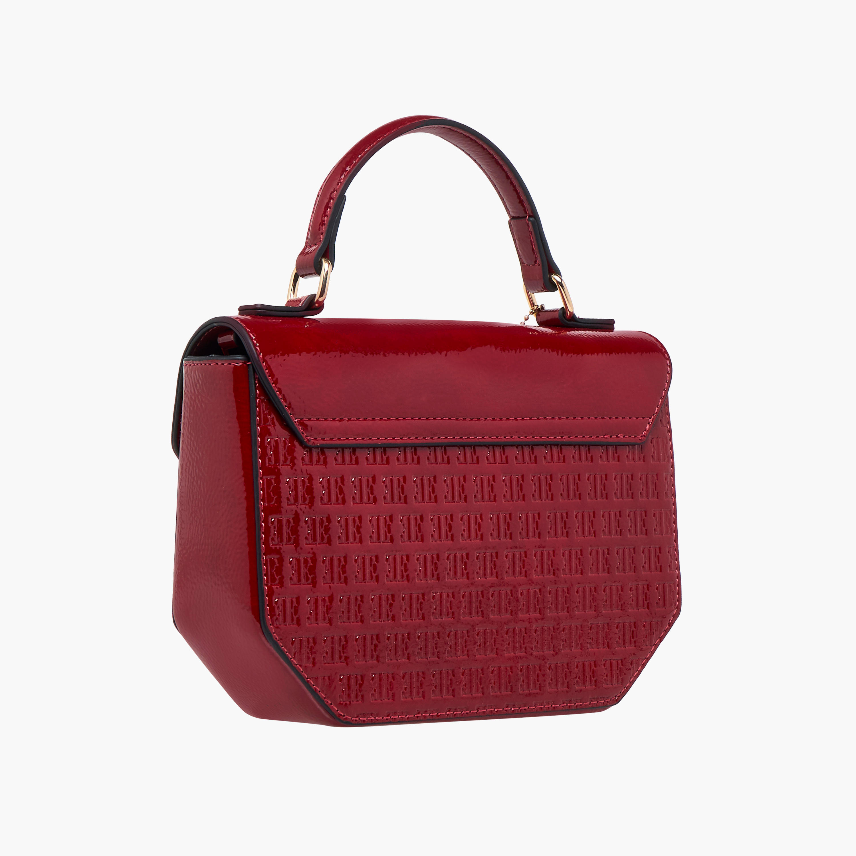 Elle Monogram Embossed Satchel Bag with Grab Handle and Button Closure-women-bagsandwallets-handbags-image-4