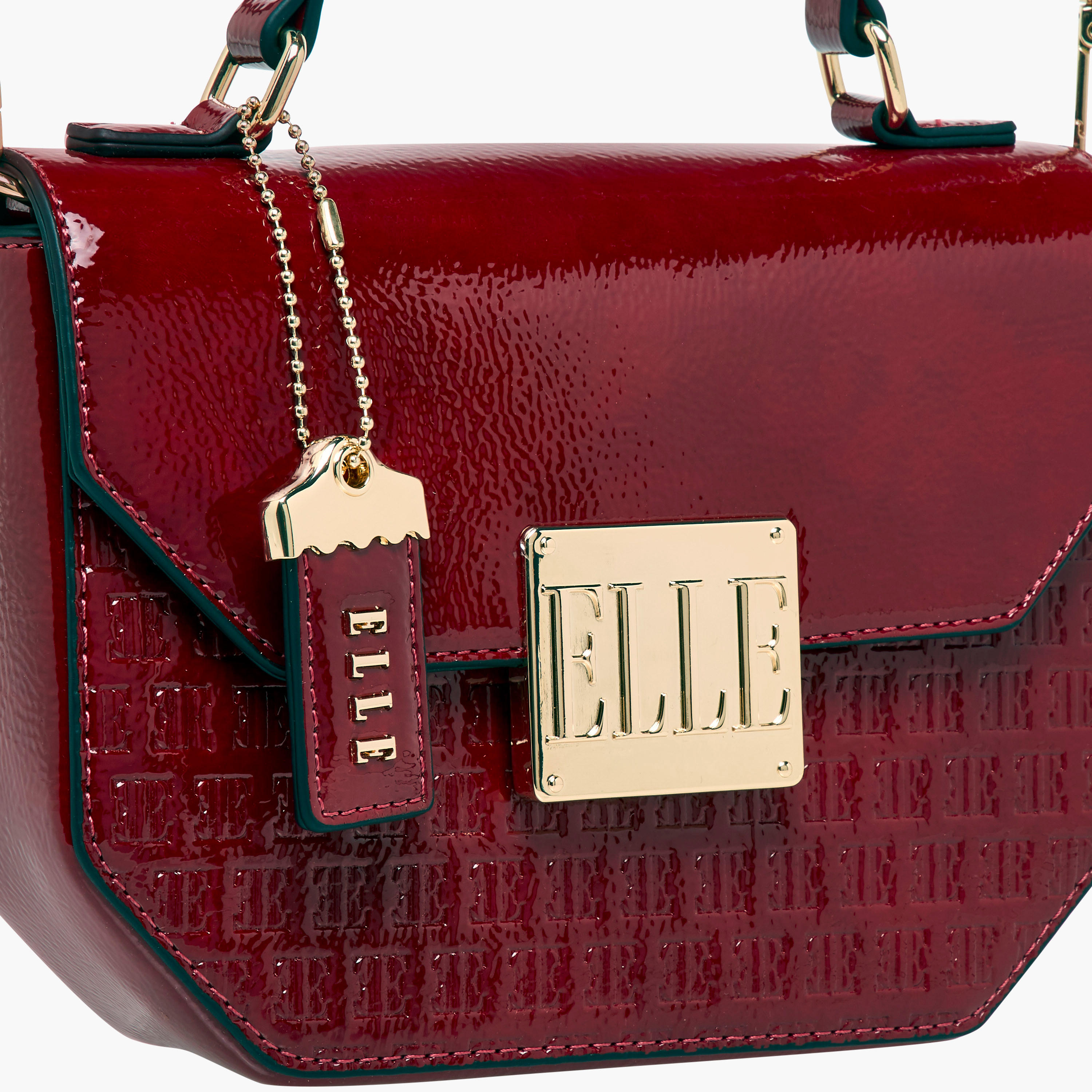 Elle Monogram Embossed Satchel Bag with Grab Handle and Button Closure-women-bagsandwallets-handbags-image-5