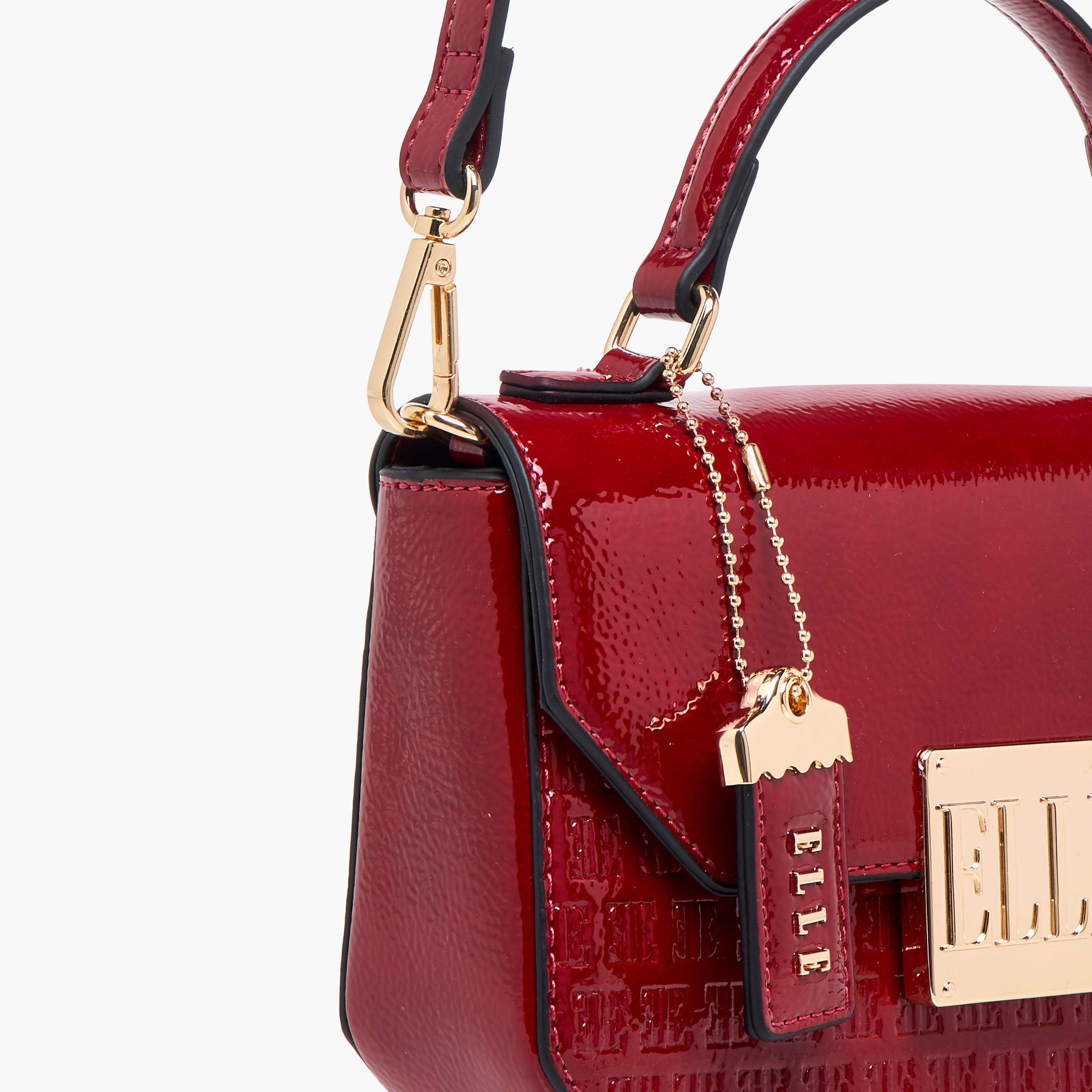 Elle Monogram Embossed Satchel Bag with Grab Handle and Button Closure-women-bagsandwallets-handbags-image-6