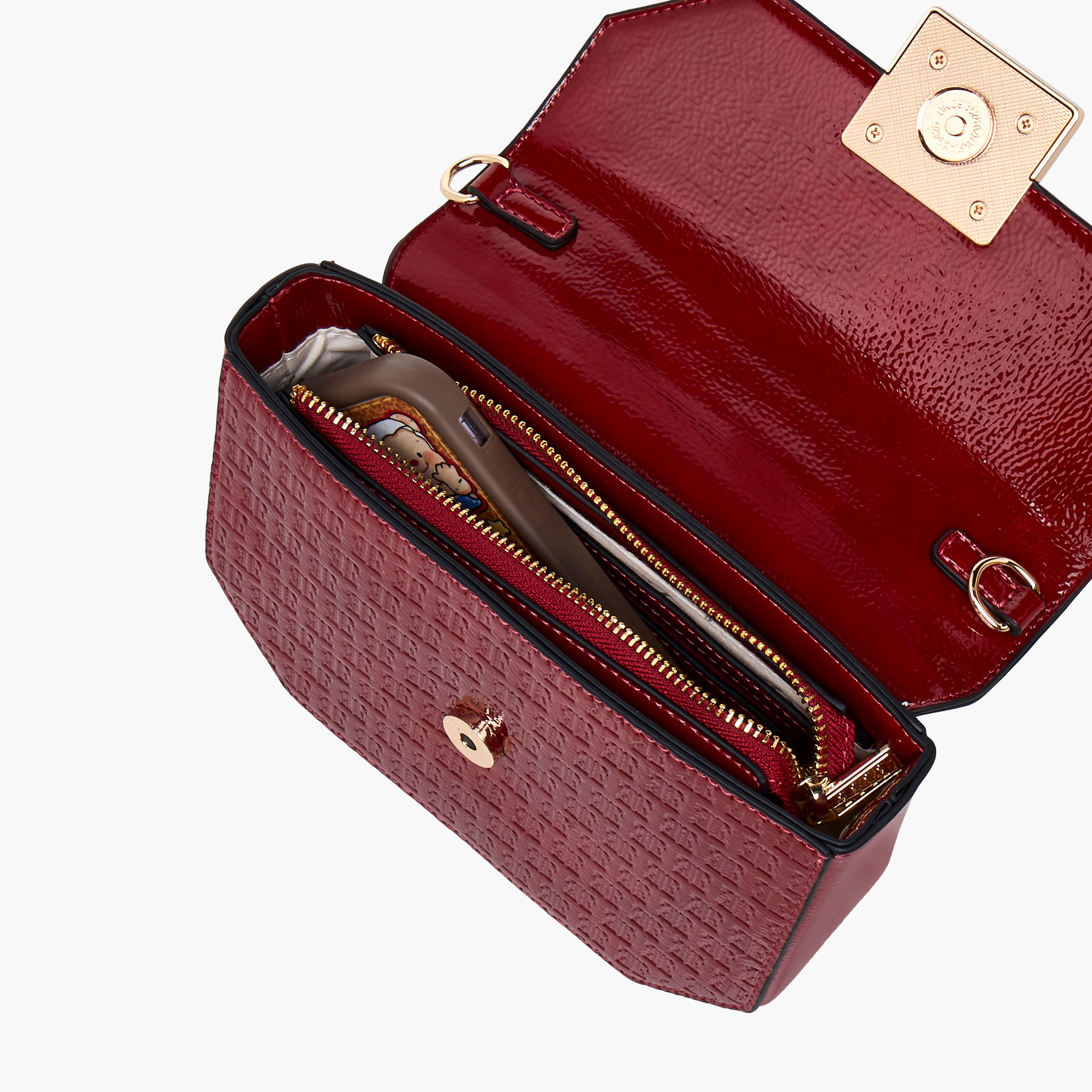 Elle Monogram Embossed Satchel Bag with Grab Handle and Button Closure-women-bagsandwallets-handbags-image-9
