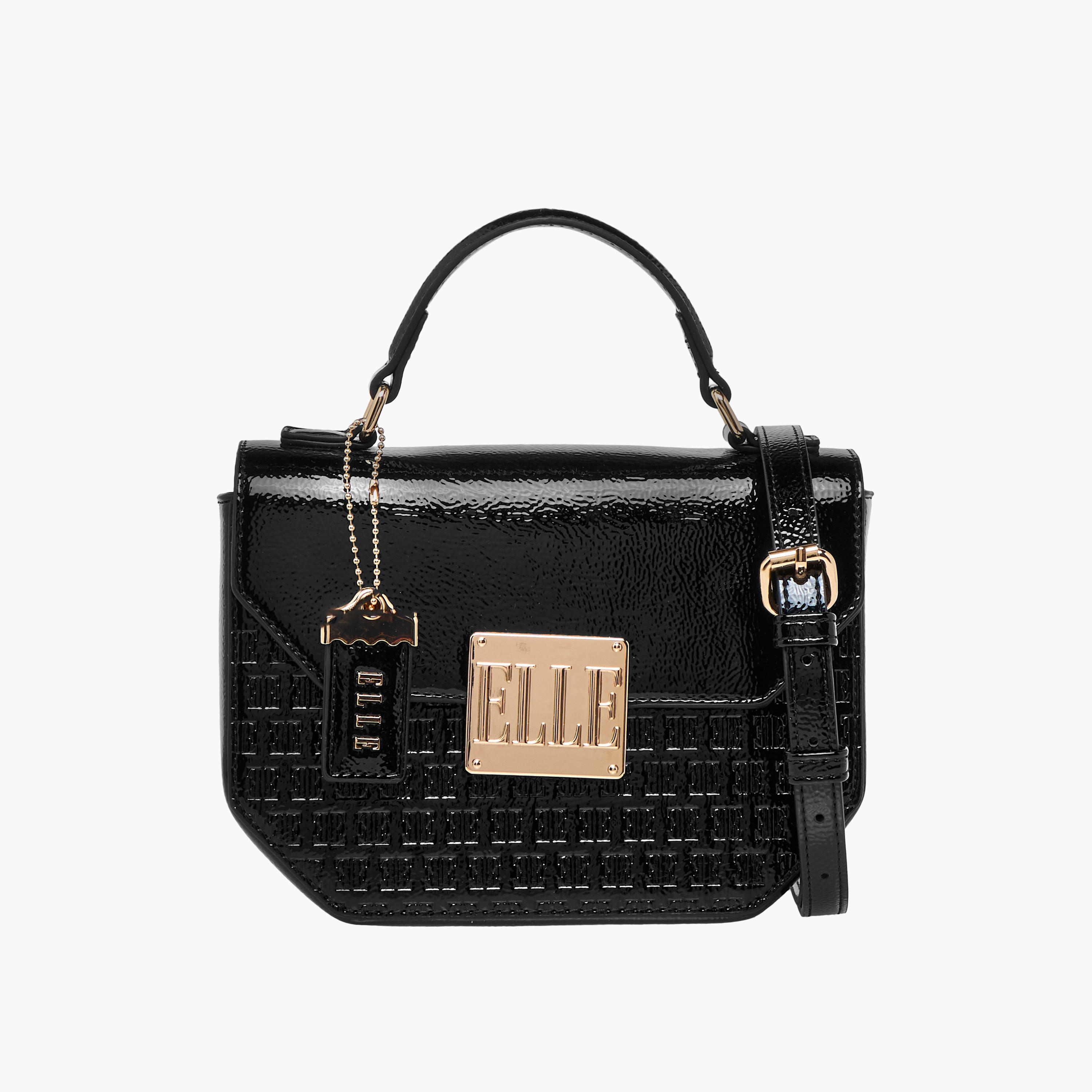 Elle Monogram Embossed Satchel Bag with Grab Handle and Button Closure-women-bagsandwallets-handbags-image-1