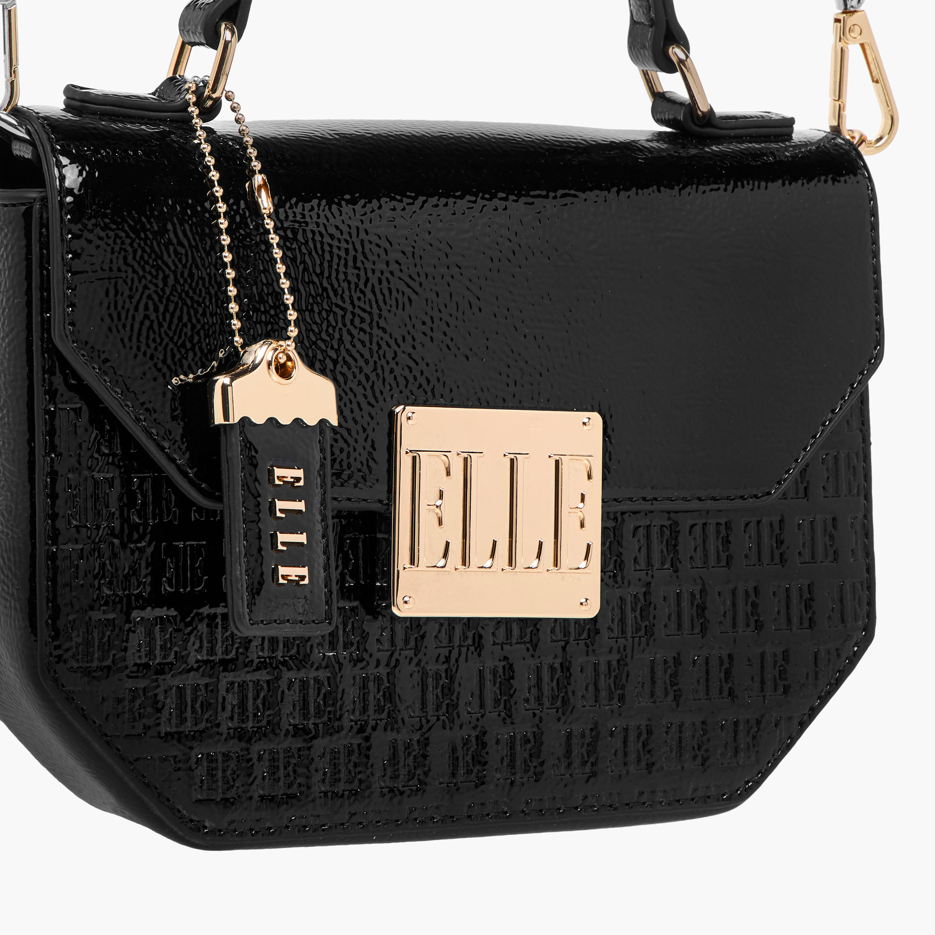 Elle Monogram Embossed Satchel Bag with Grab Handle and Button Closure-women-bagsandwallets-handbags-image-5