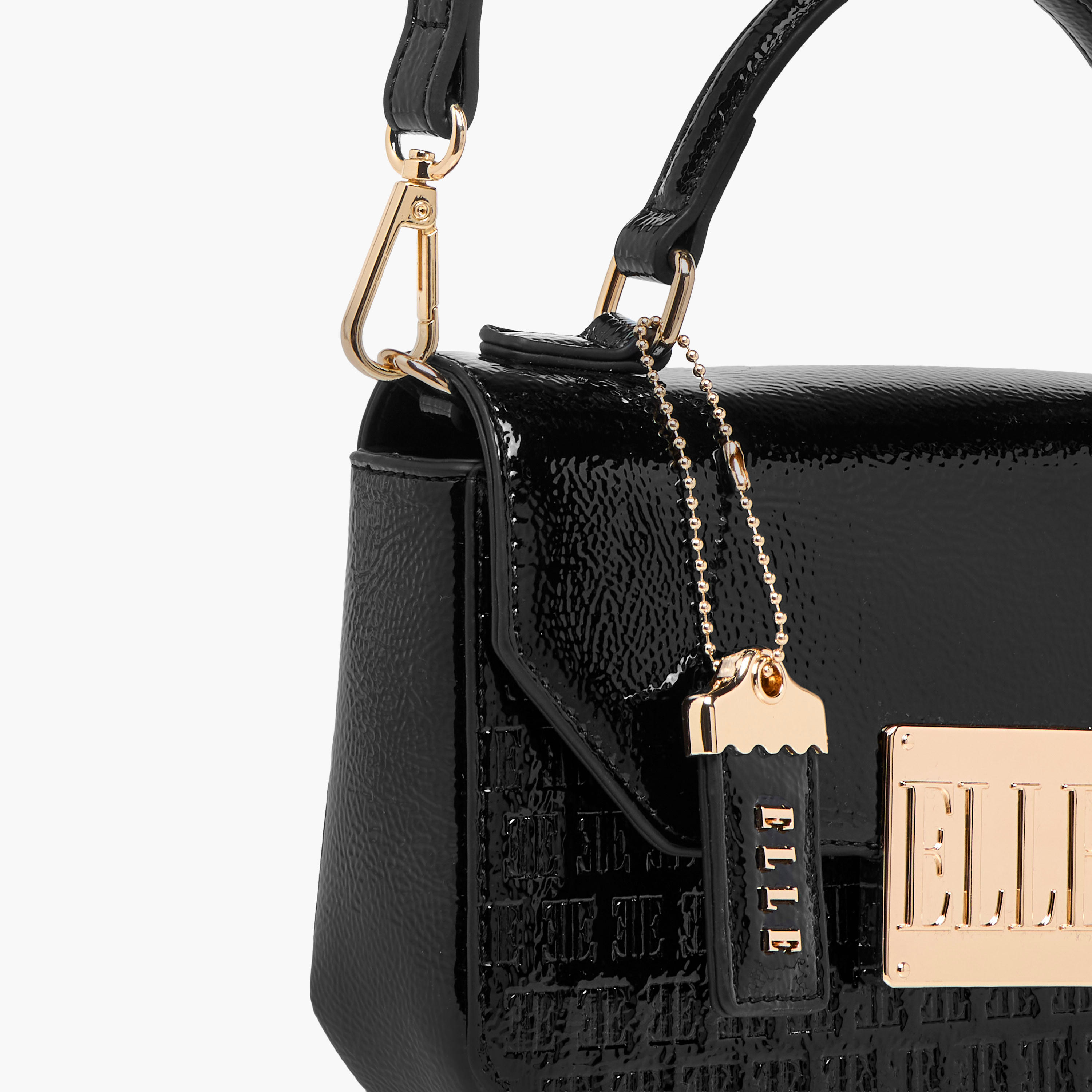 Elle Monogram Embossed Satchel Bag with Grab Handle and Button Closure-women-bagsandwallets-handbags-image-6