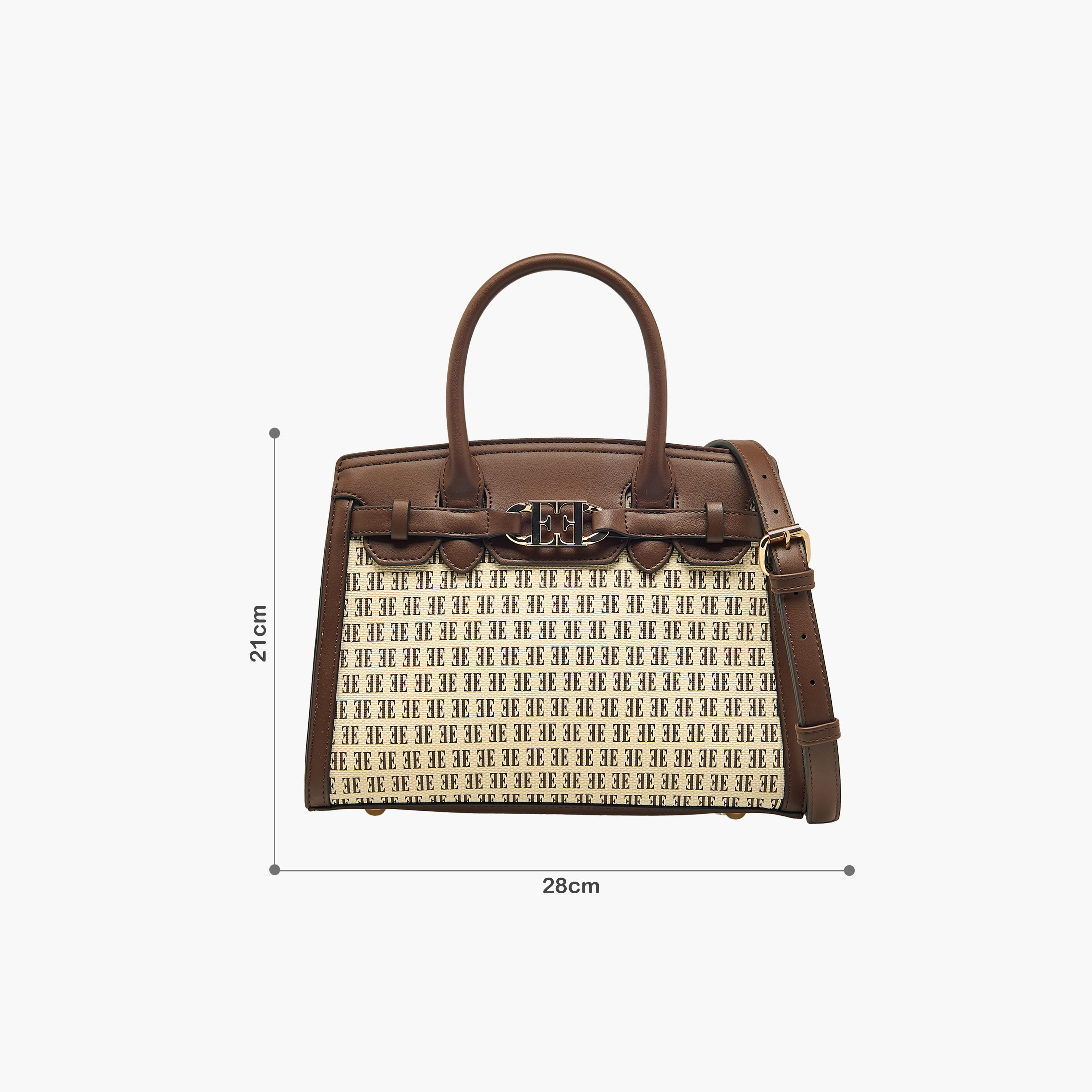 Elle Monogram Print Tote Bag with Double Handle and Zip Closure-women-bagsandwallets-handbags-image-2