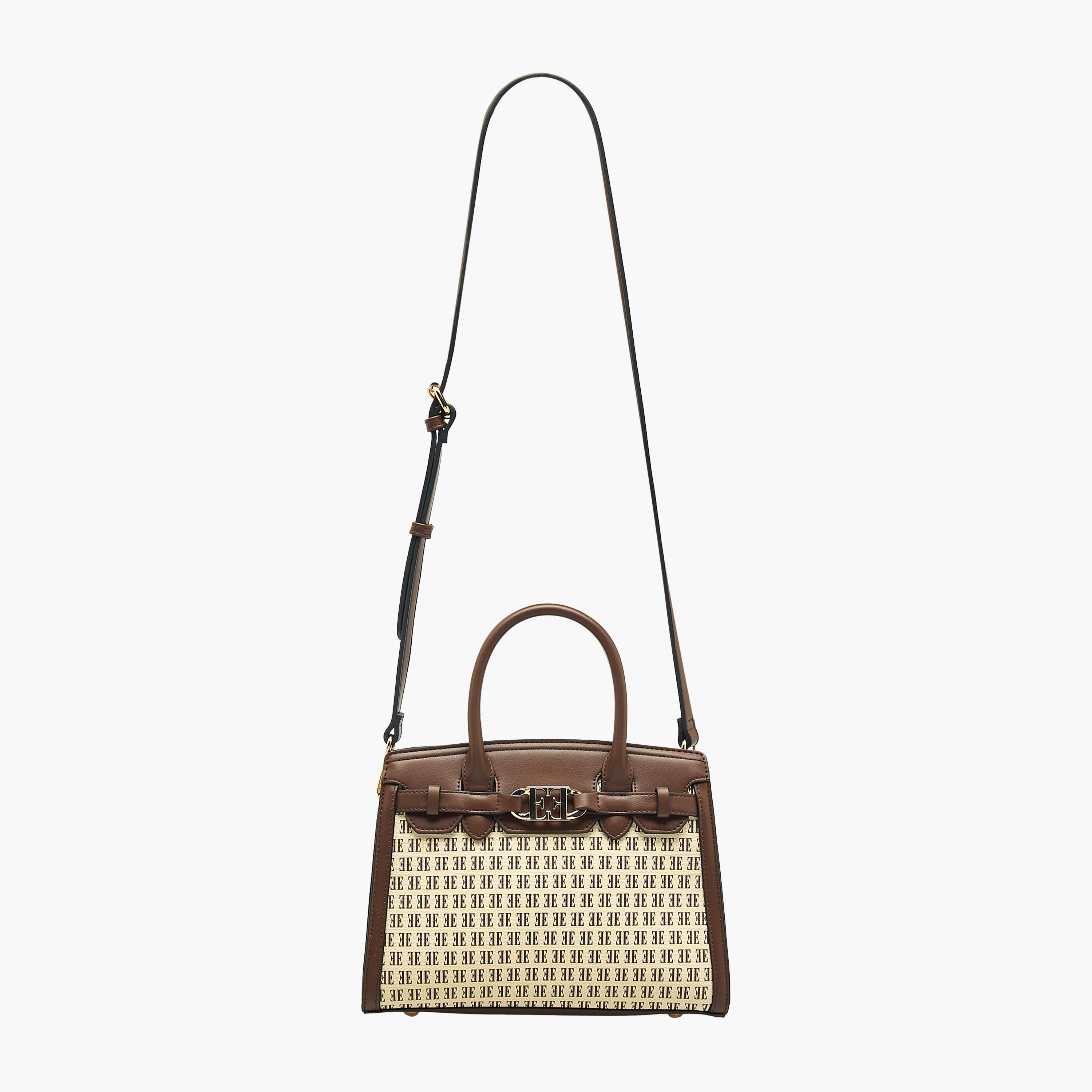 Elle Monogram Print Tote Bag with Double Handle and Zip Closure-women-bagsandwallets-handbags-image-4