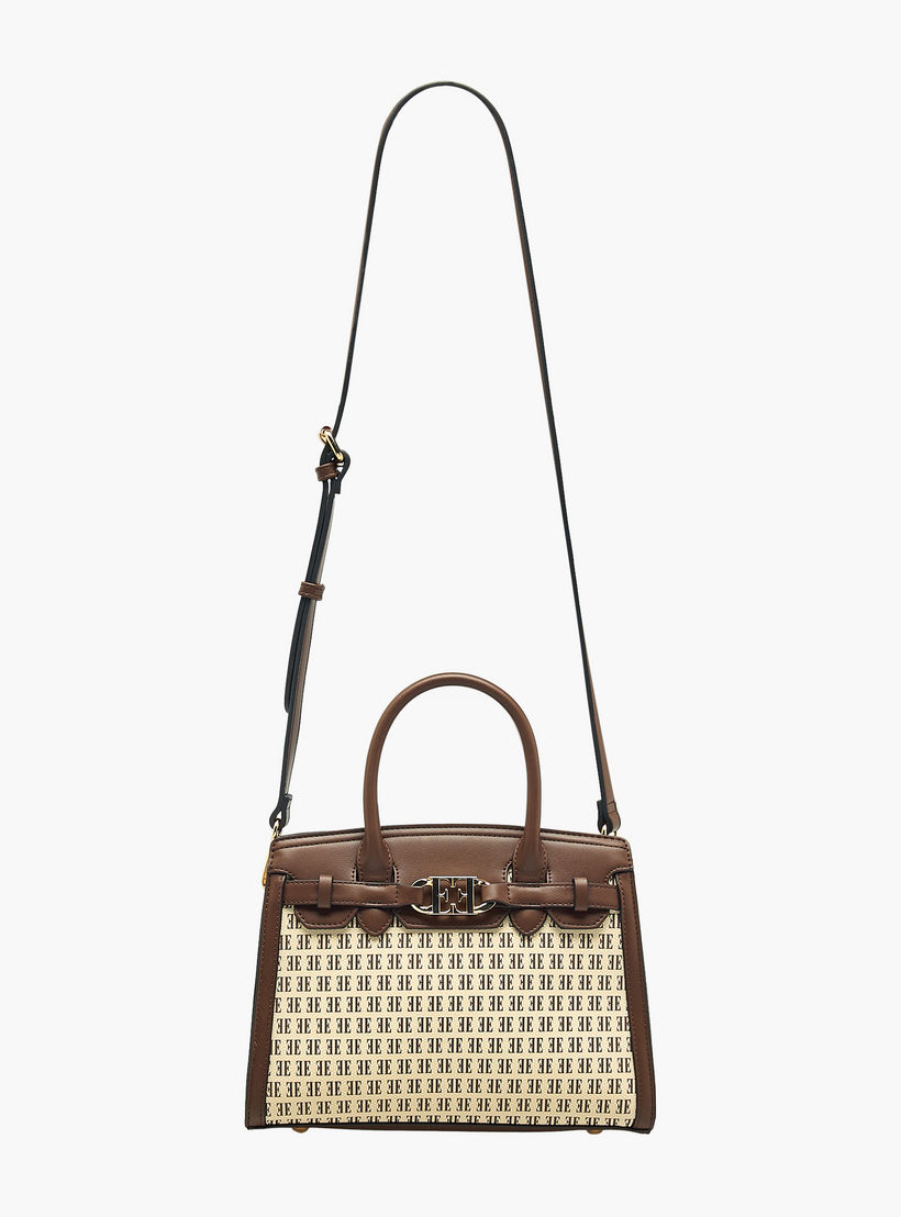 Elle Monogram Print Tote Bag with Double Handle and Zip Closure-women-bagsandwallets-handbags-image-4