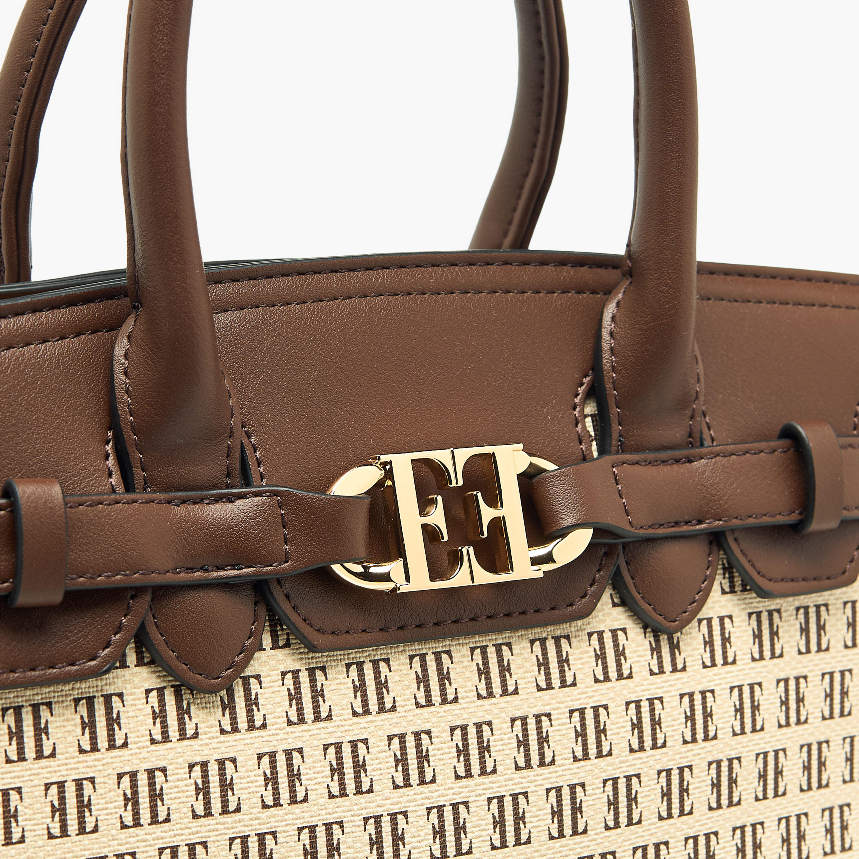 Elle Monogram Print Tote Bag with Double Handle and Zip Closure-women-bagsandwallets-handbags-image-6