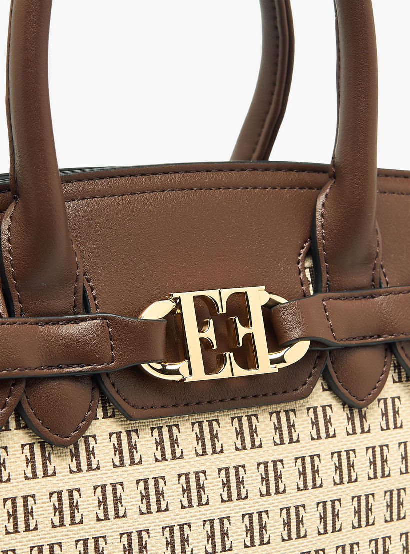 Elle Monogram Print Tote Bag with Double Handle and Zip Closure-women-bagsandwallets-handbags-image-6