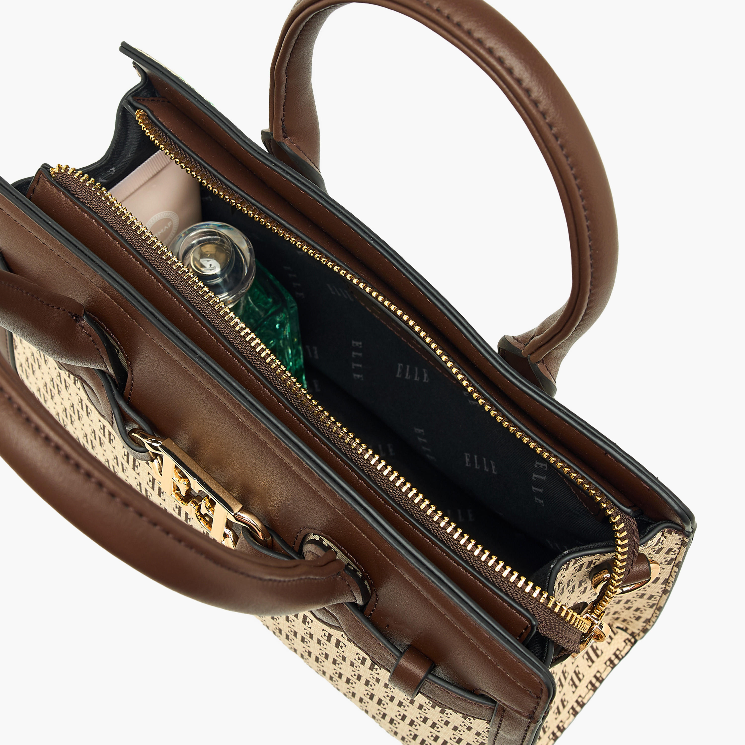 Elle Monogram Print Tote Bag with Double Handle and Zip Closure-women-bagsandwallets-handbags-image-10