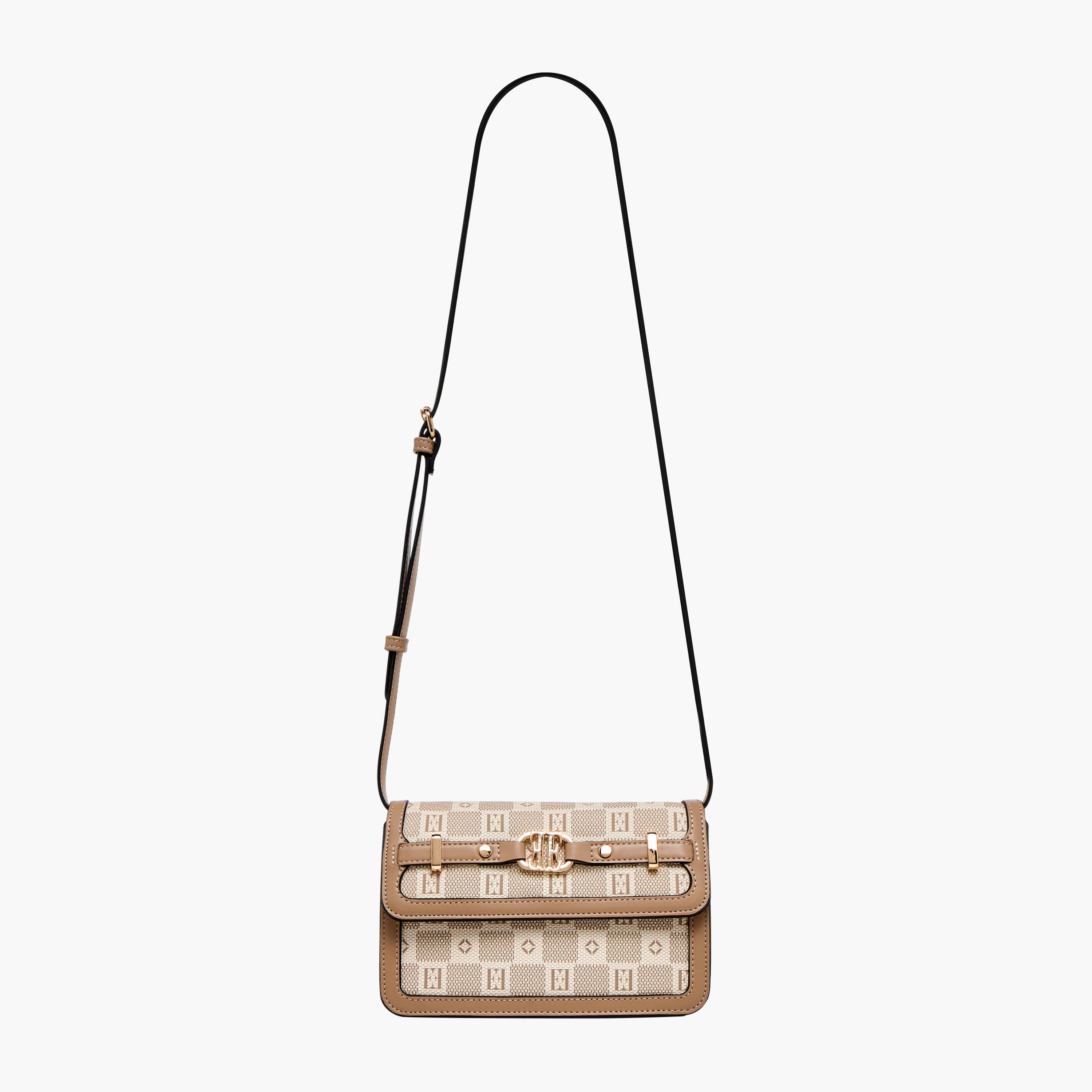 Elle Monogram Print Crossbody Bag with Adjustable Strap and Flap Closure-women-bagsandwallets-handbags-image-3