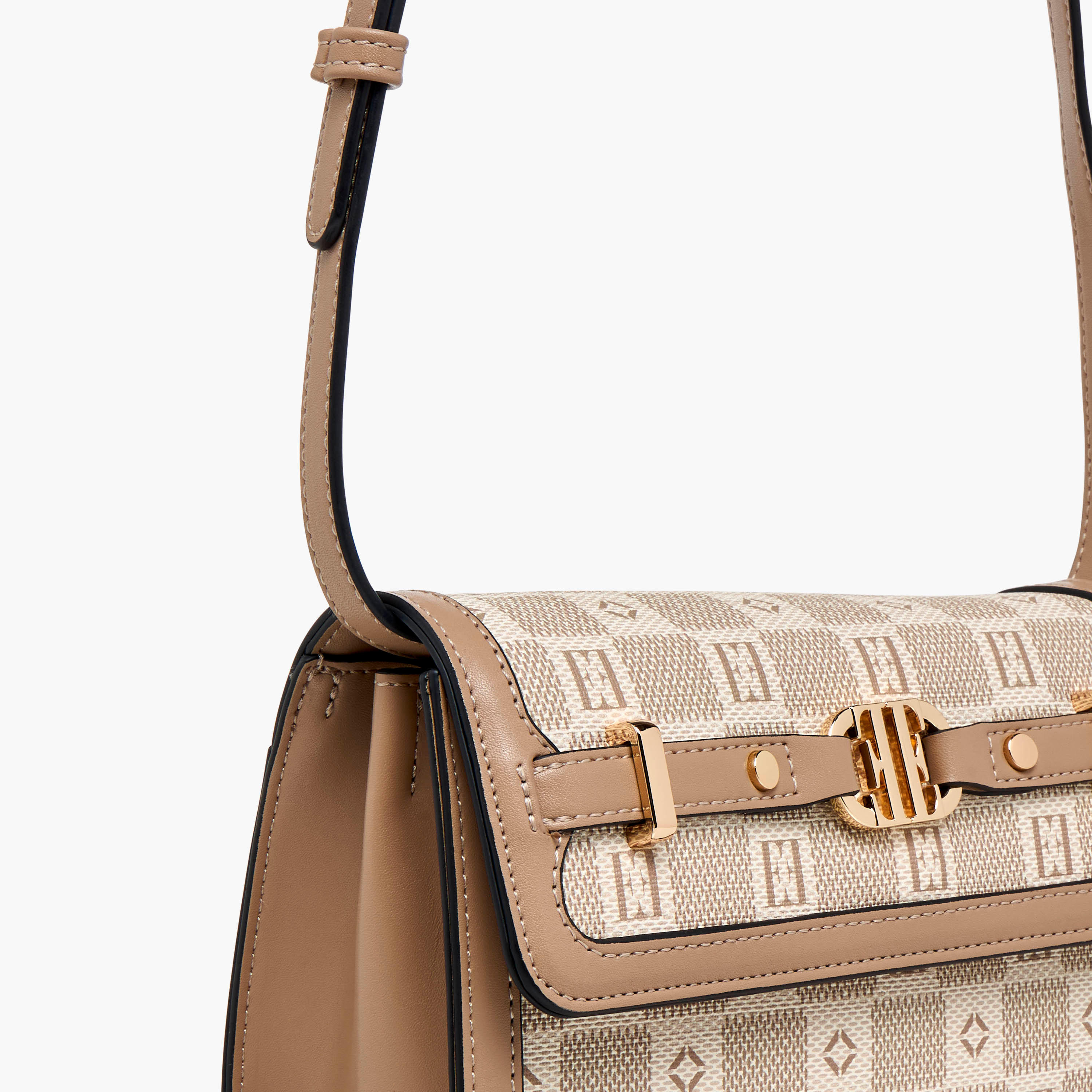 Elle Monogram Print Crossbody Bag with Adjustable Strap and Flap Closure-women-bagsandwallets-handbags-image-6