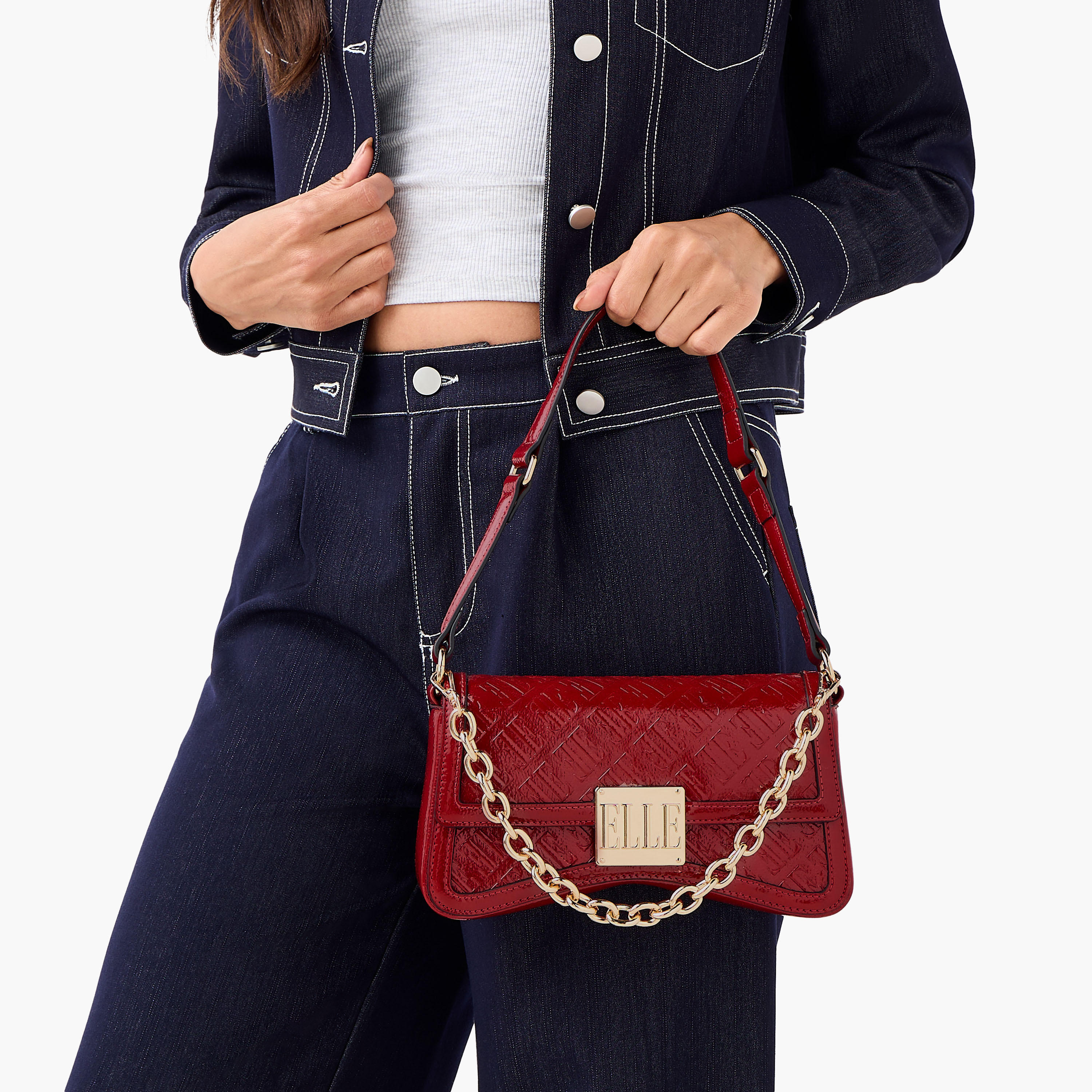 شنطة كتف بنقوش مونوجرام وزر إغلاق من إيل-women-bagsandwallets-handbags-image-2
