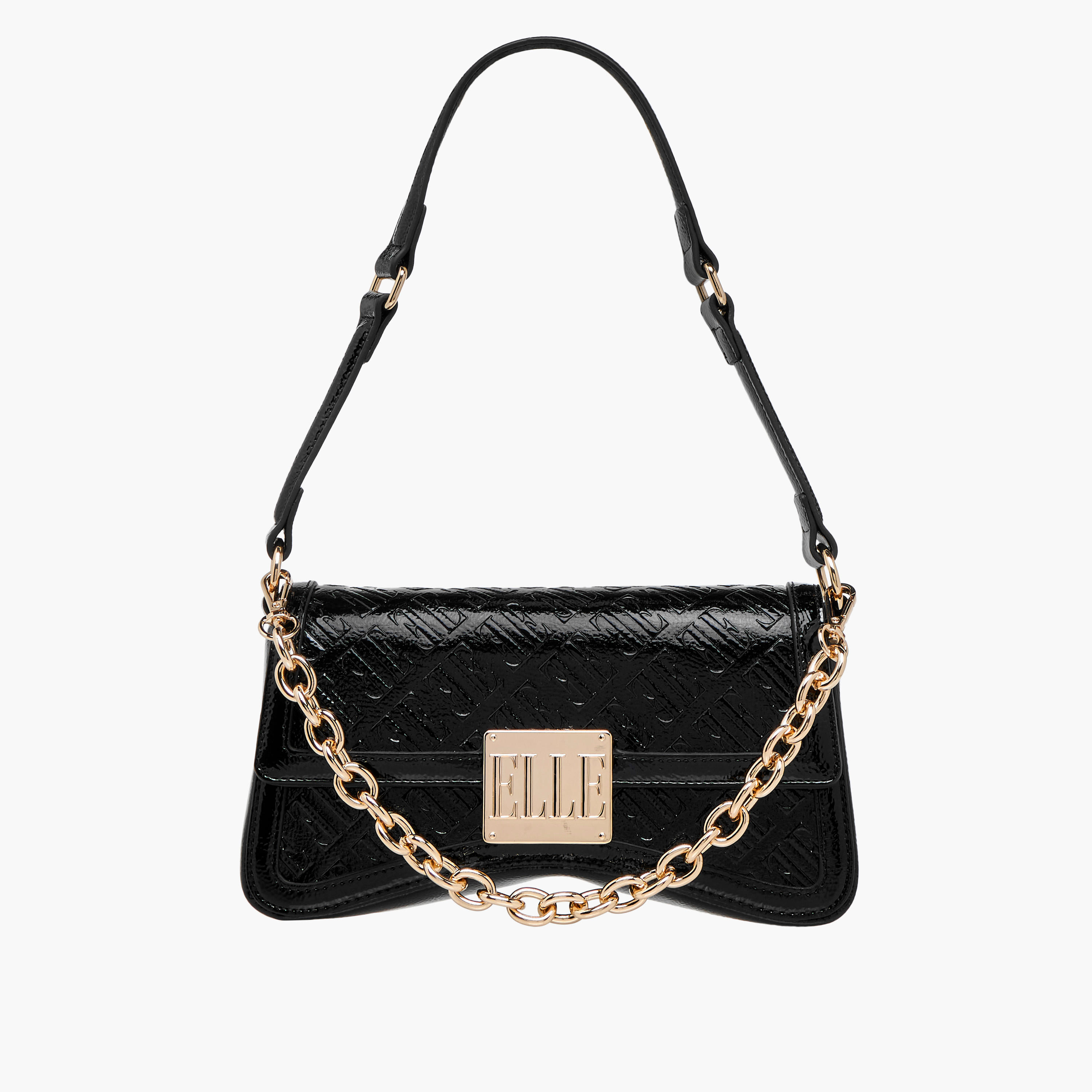 Elle Monogram Embossed Shoulder Bag with Button Closure-women-bagsandwallets-handbags-image-1