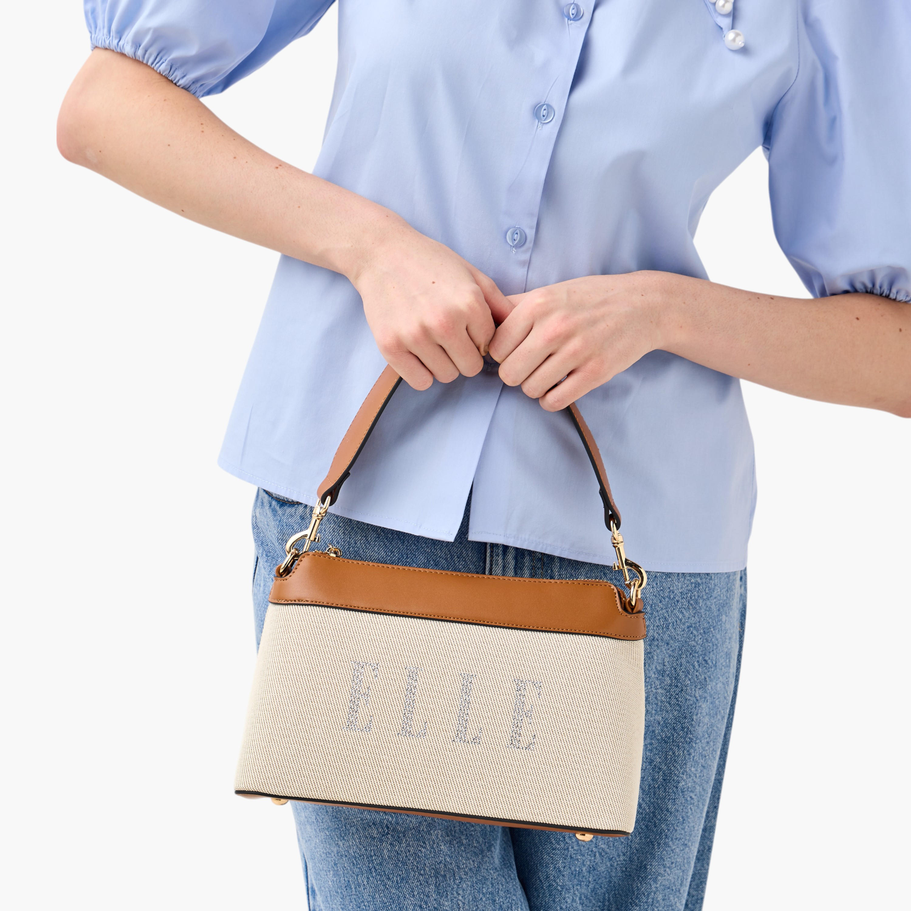 Elle Logo Detail Crossbody Bag with Adjustable Strap and Zip Closure-women-bagsandwallets-handbags-image-9