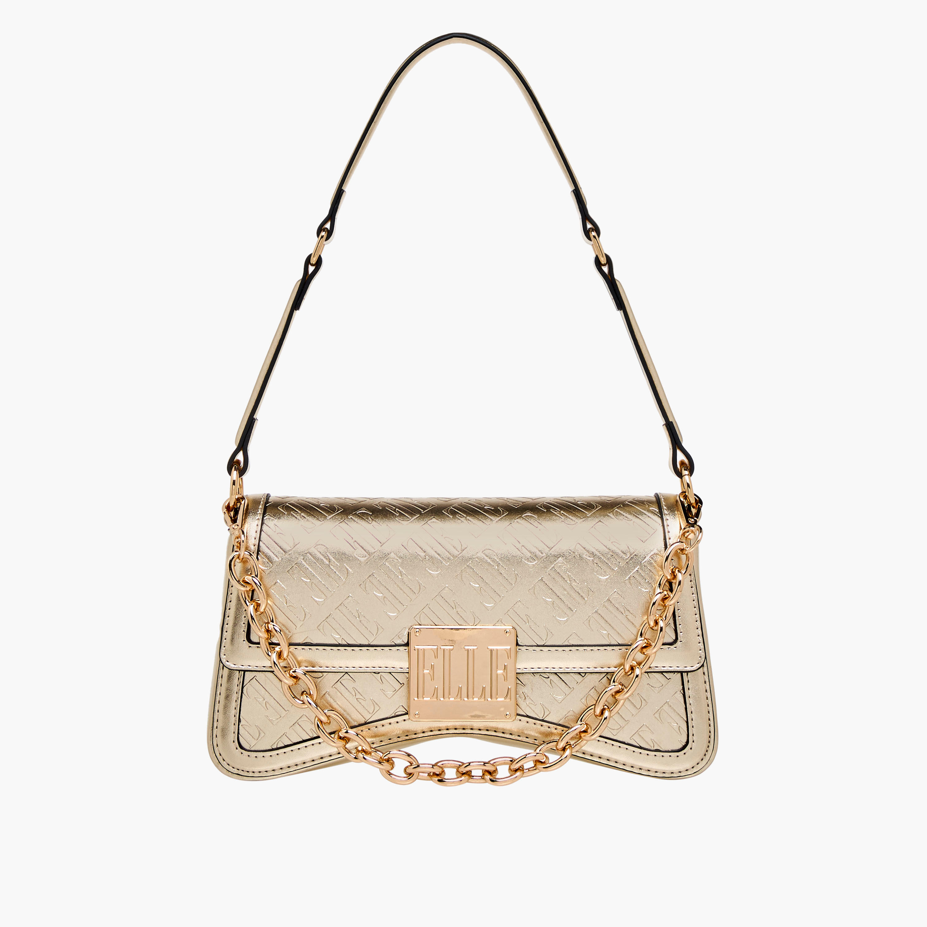 Elle Monogram Embossed Shoulder Bag with Button Closure-women-bagsandwallets-handbags-image-1