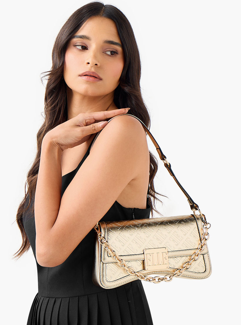 Elle Monogram Embossed Shoulder Bag with Button Closure-women-bagsandwallets-handbags-image-3