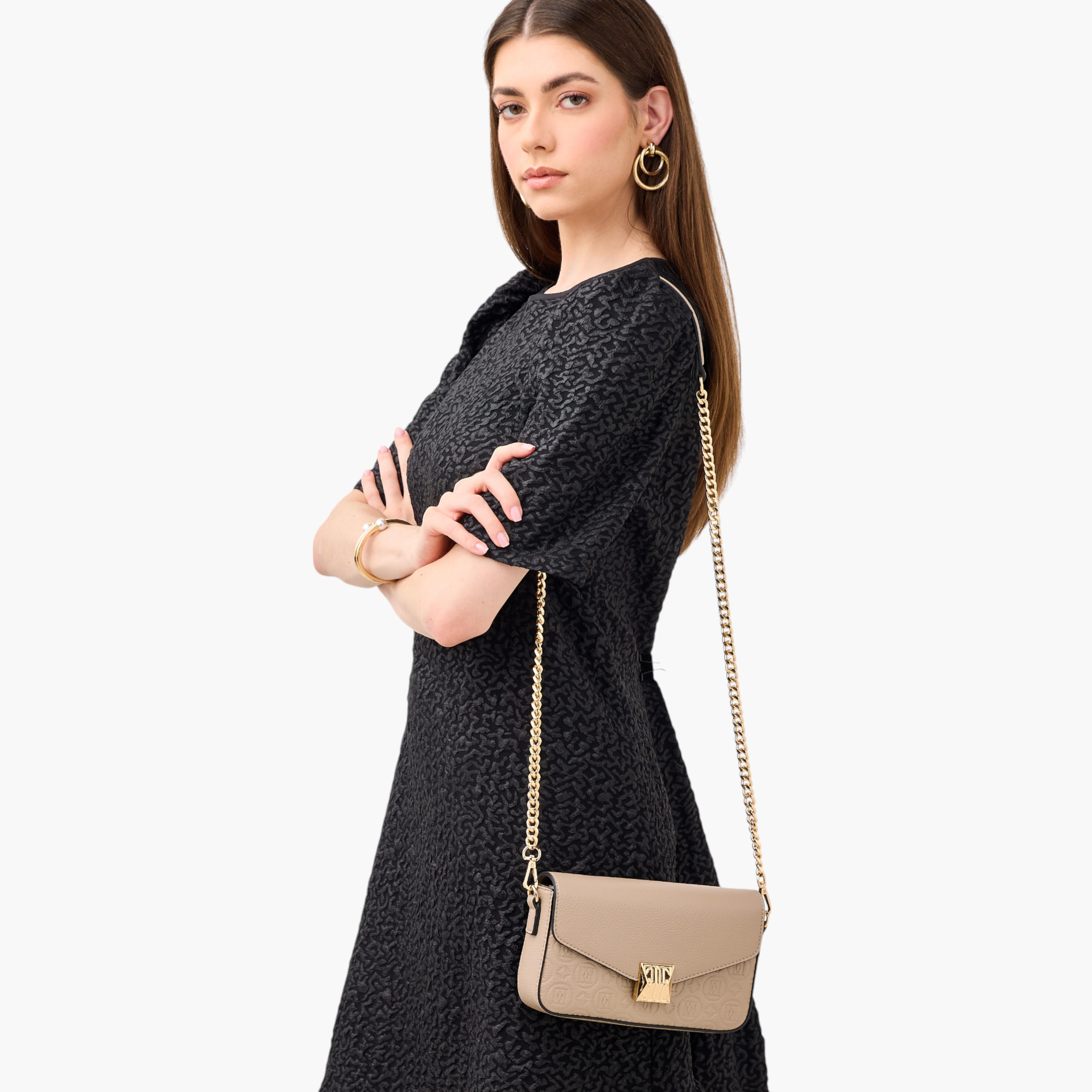 شنطة كروس بودي بنقوش مونوجرام وحزلم سلسلة قابل للفصل وطية إغلاق من إيل-women-bagsandwallets-handbags-image-2