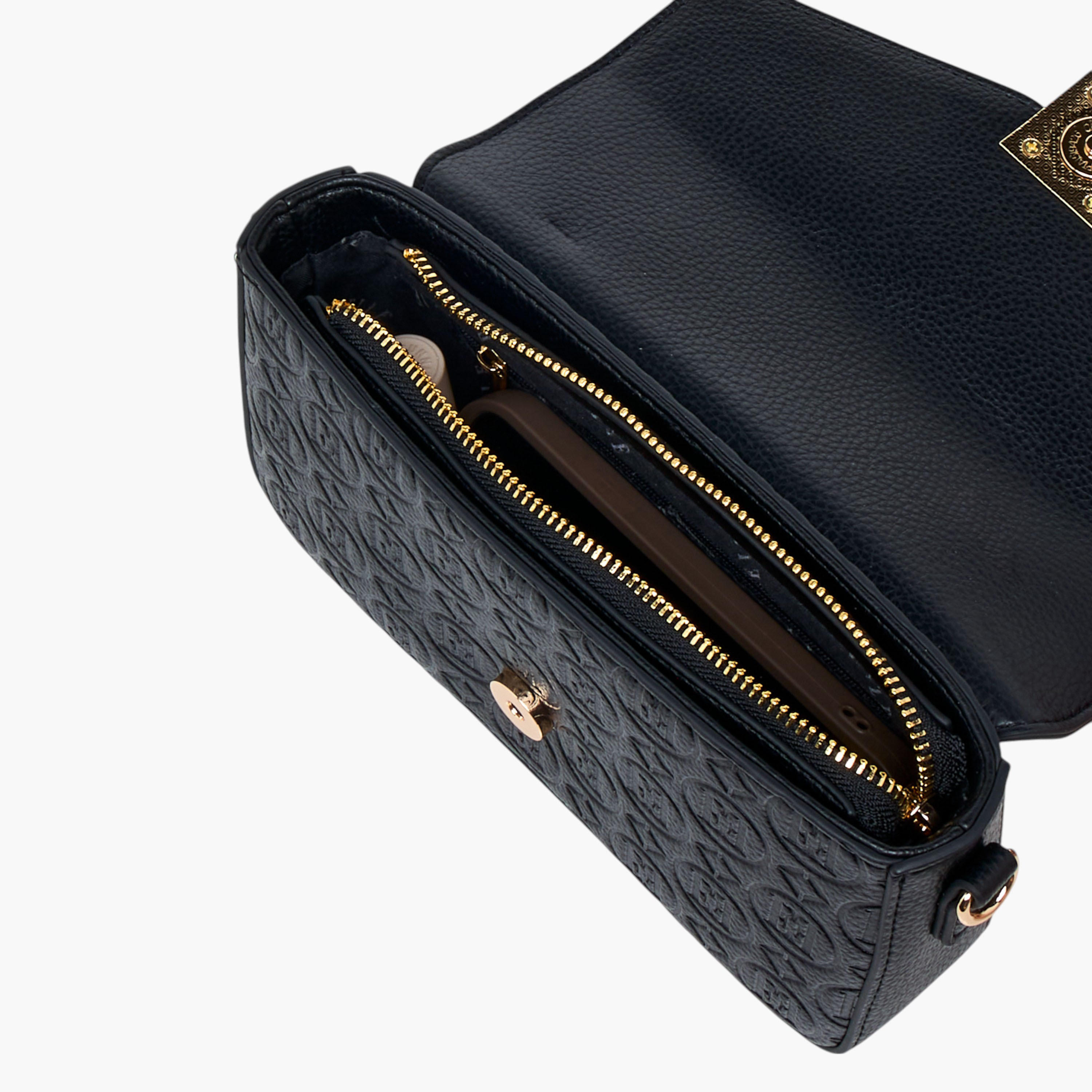 Elle Monogram Embossed Crossbody Bag with Detachable Chain Strap and Flap Closure-women-bagsandwallets-handbags-image-8