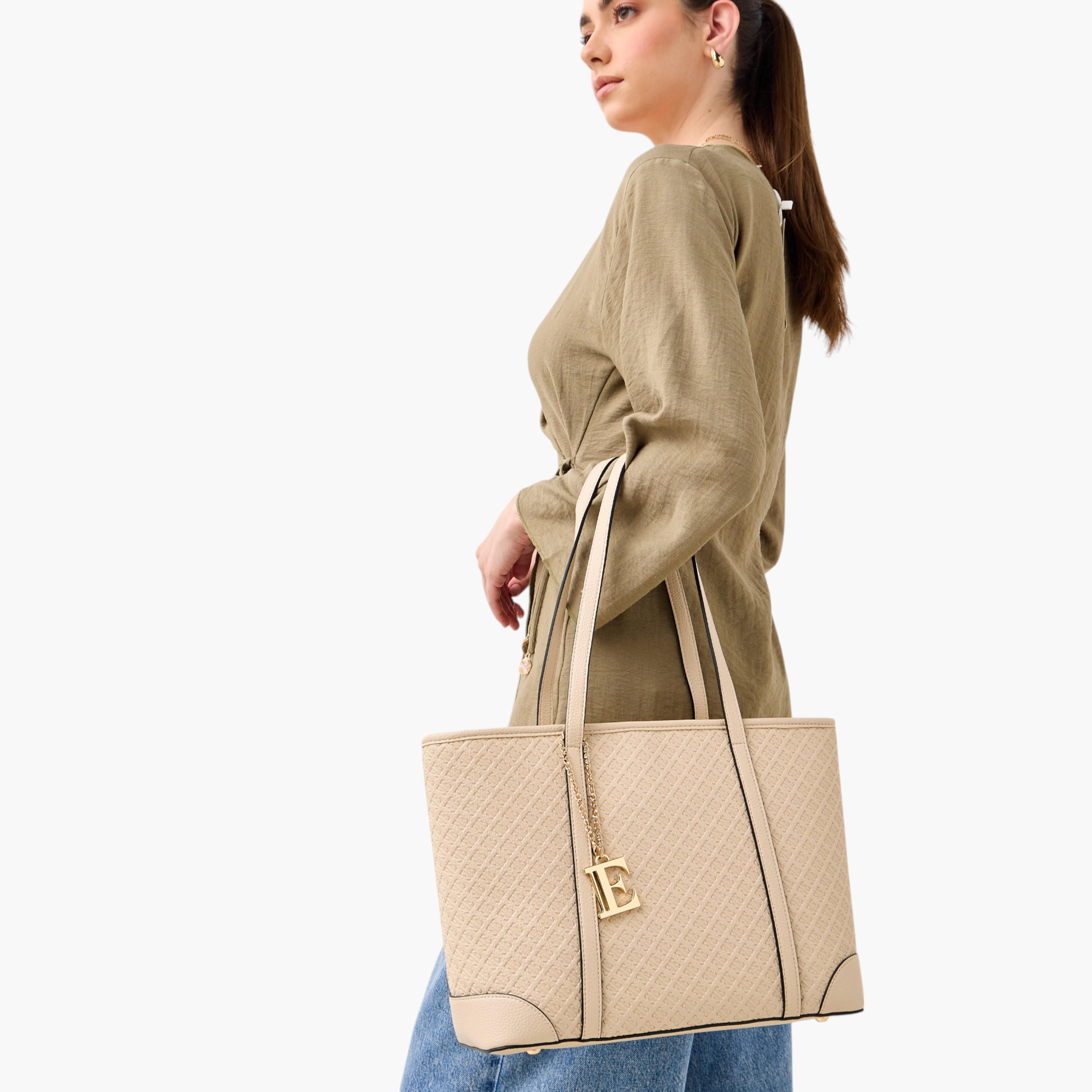 Elle Monogram Embossed Tote Bag with Zip Closure-women-bagsandwallets-handbags-image-3