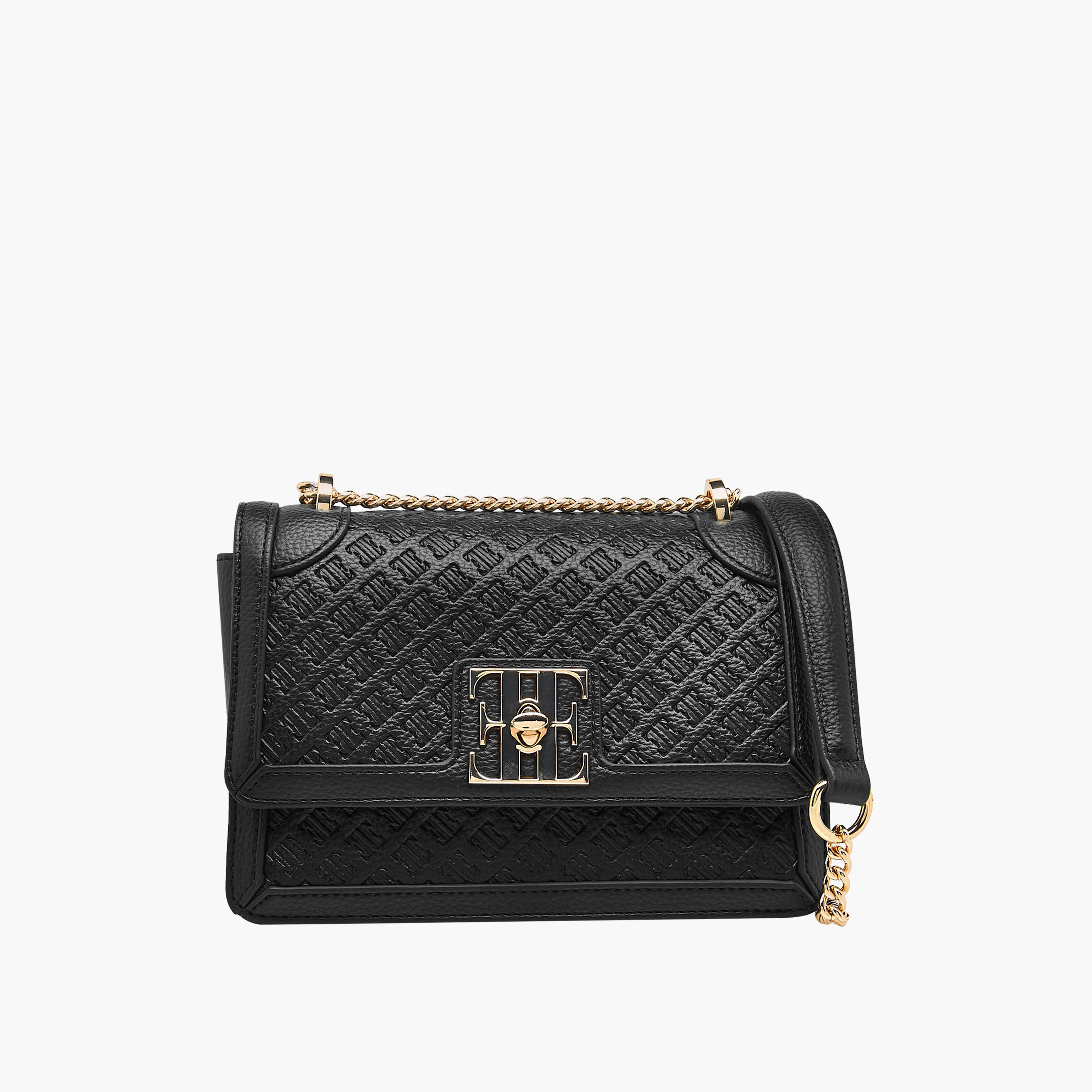 Elle Monogram Embossed Crossbody Bag with Chain Strap and Flap Closure-women-bagsandwallets-handbags-image-1