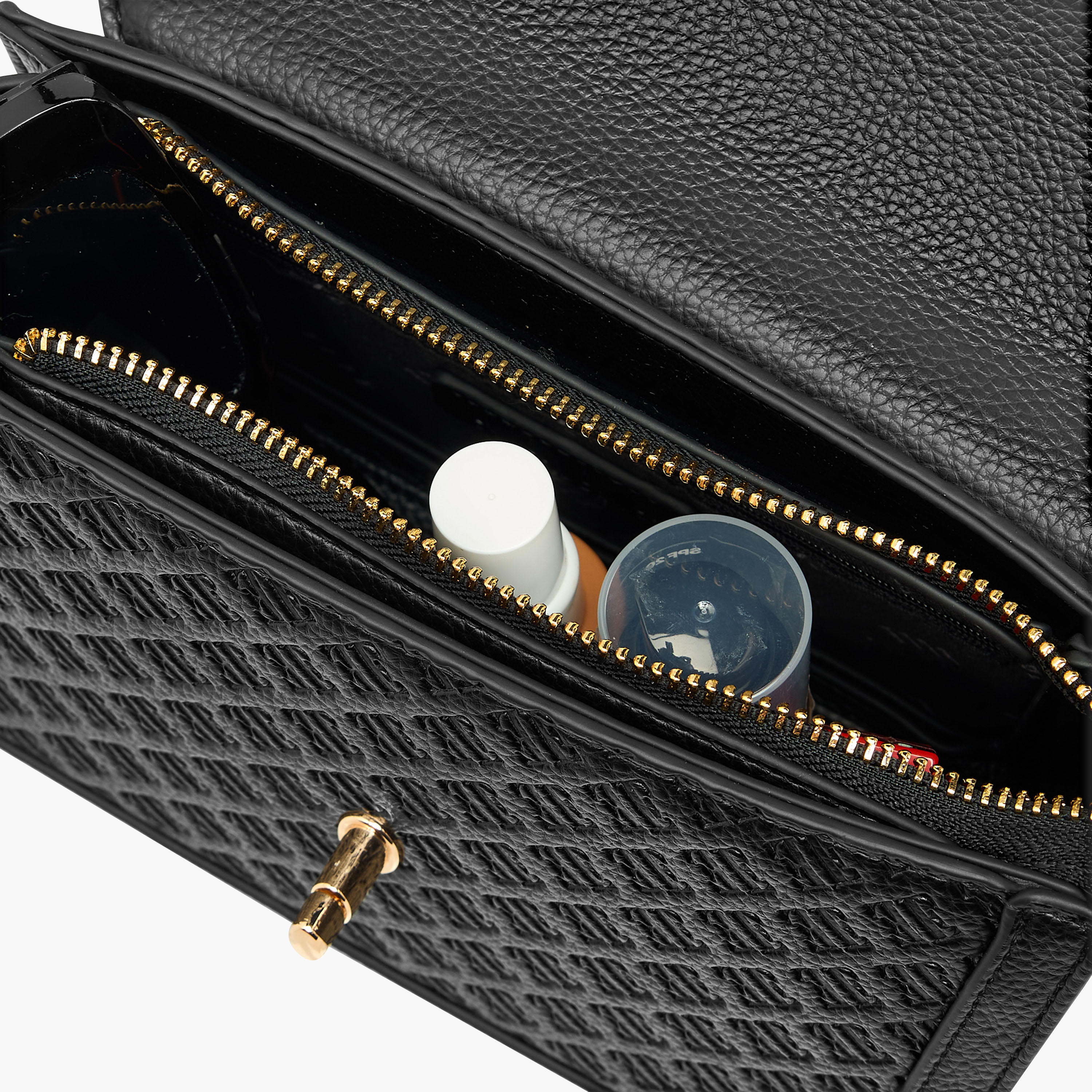 Elle Monogram Embossed Crossbody Bag with Chain Strap and Flap Closure-women-bagsandwallets-handbags-image-9