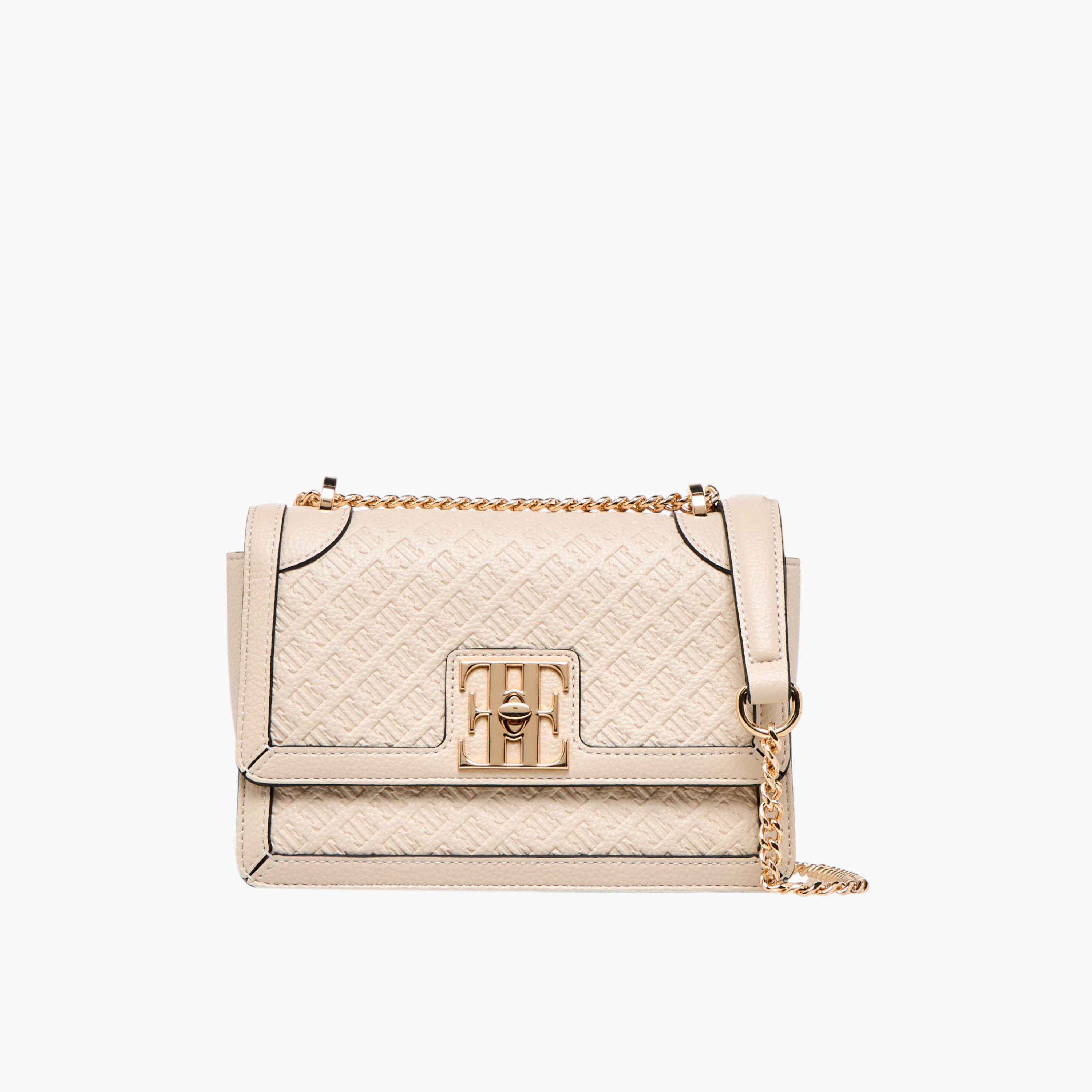 Elle Monogram Embossed Crossbody Bag with Chain Strap and Flap Closure-women-bagsandwallets-handbags-image-1