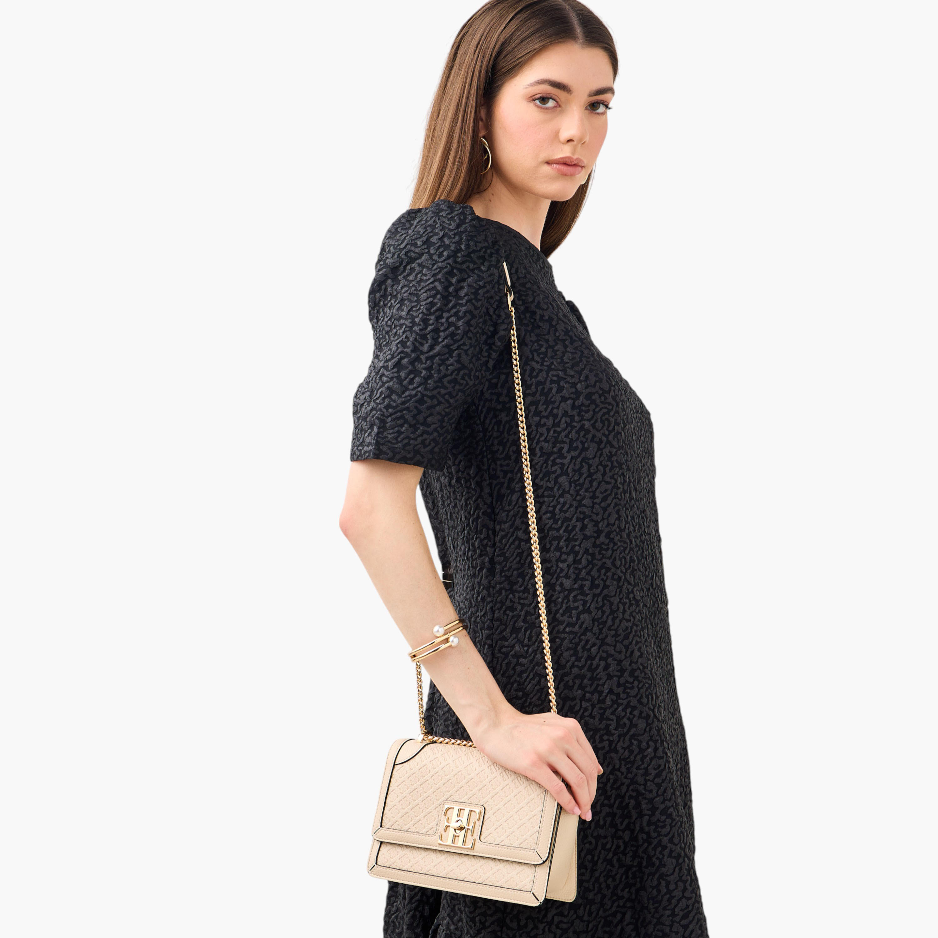 Elle Monogram Embossed Crossbody Bag with Chain Strap and Flap Closure-women-bagsandwallets-handbags-image-2