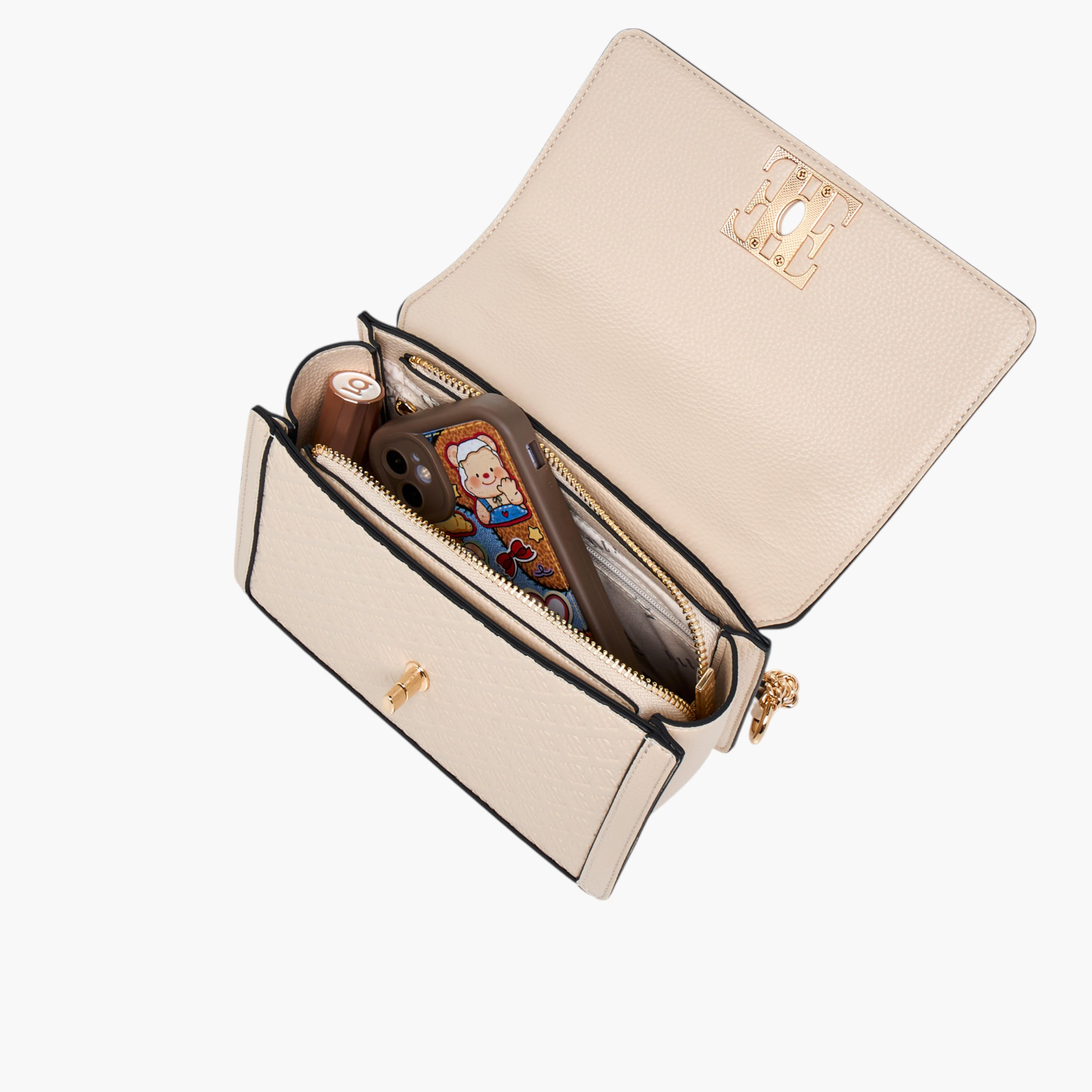 Elle Monogram Embossed Crossbody Bag with Chain Strap and Flap Closure-women-bagsandwallets-handbags-image-8