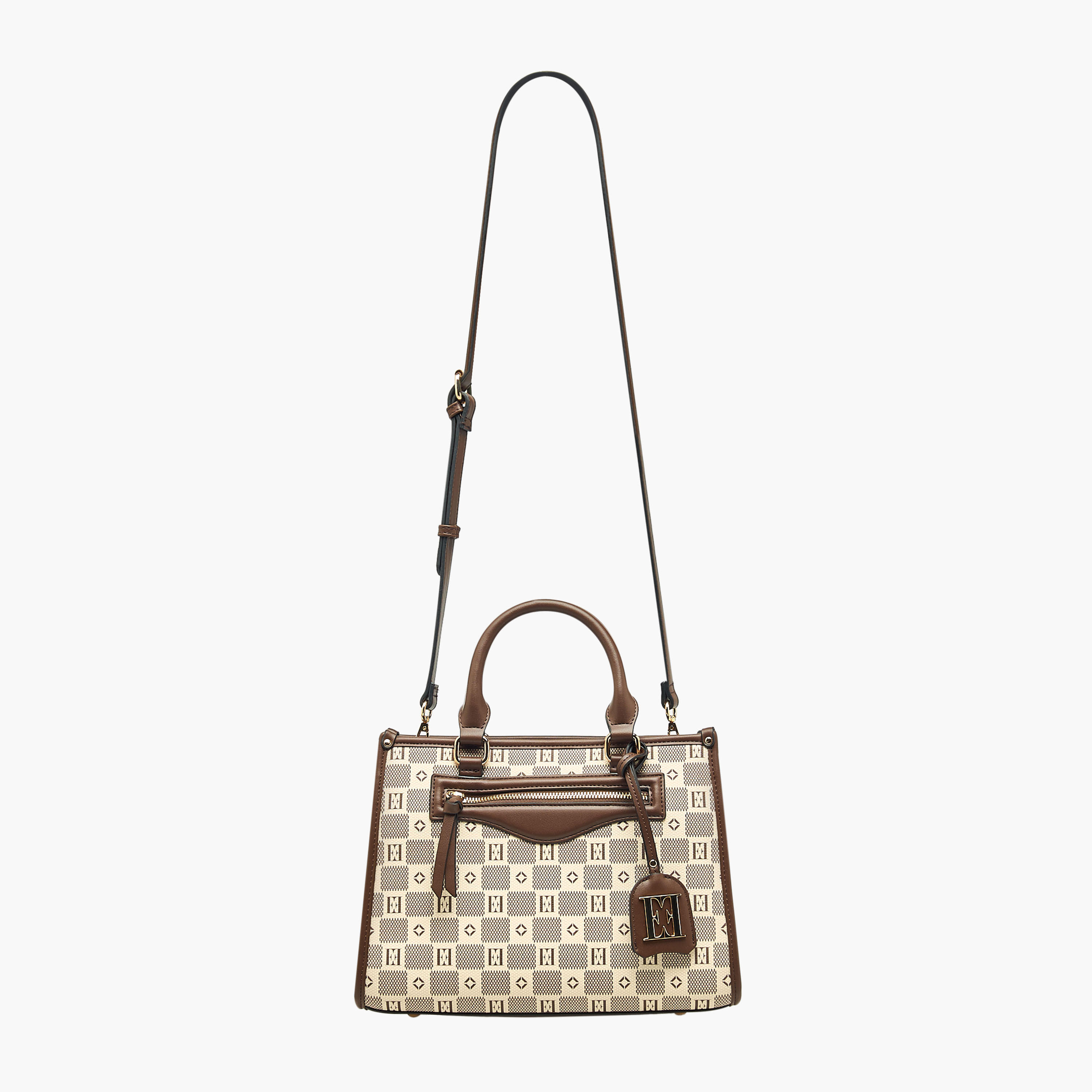 Elle Monogram Print Tote Bag with Double Handle and Zip Closure-women-bagsandwallets-handbags-image-4