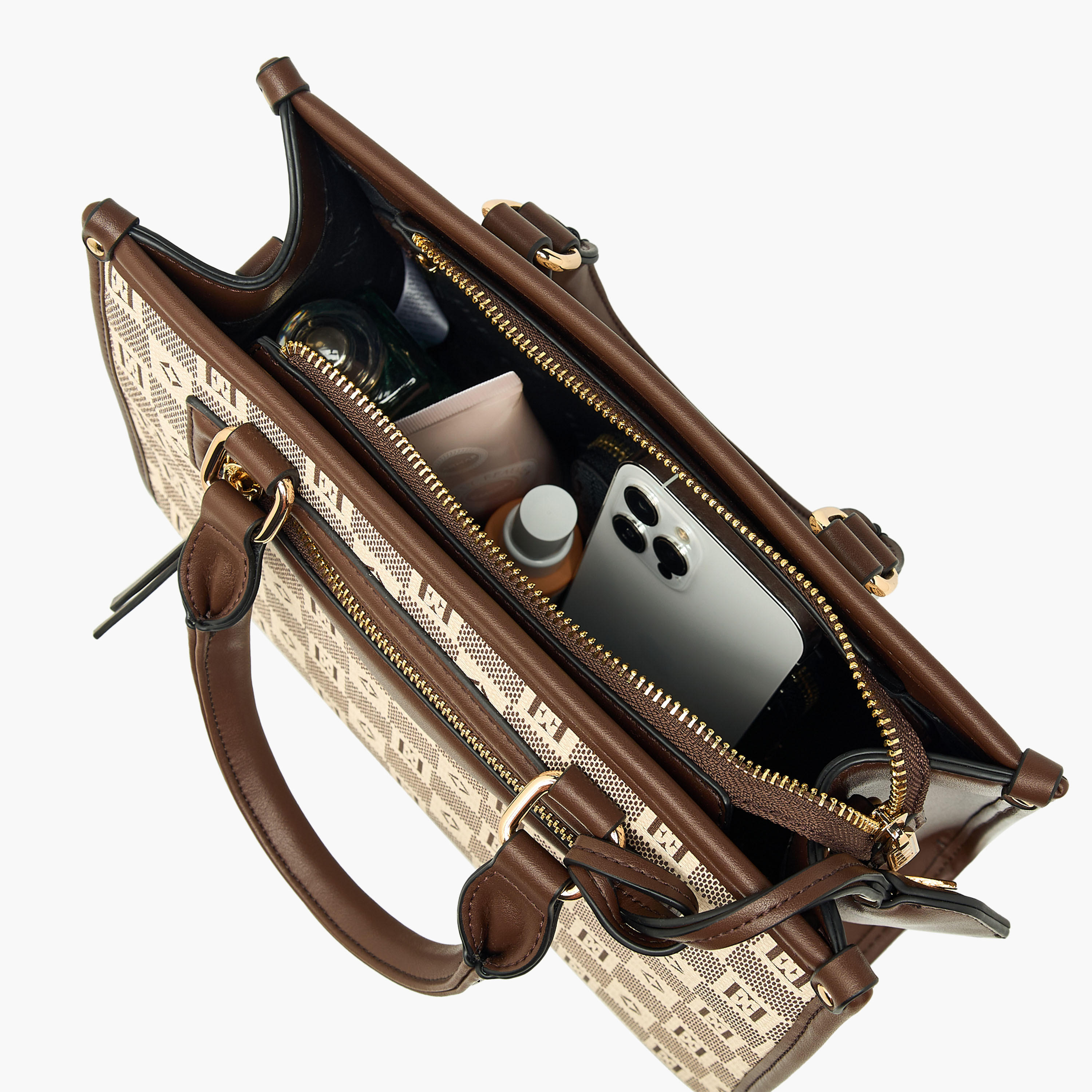 شنطة توتي بسحاب إغلاق ومقابض مزدوجة وطبعات مونوجرام من إيل-women-bagsandwallets-handbags-image-9