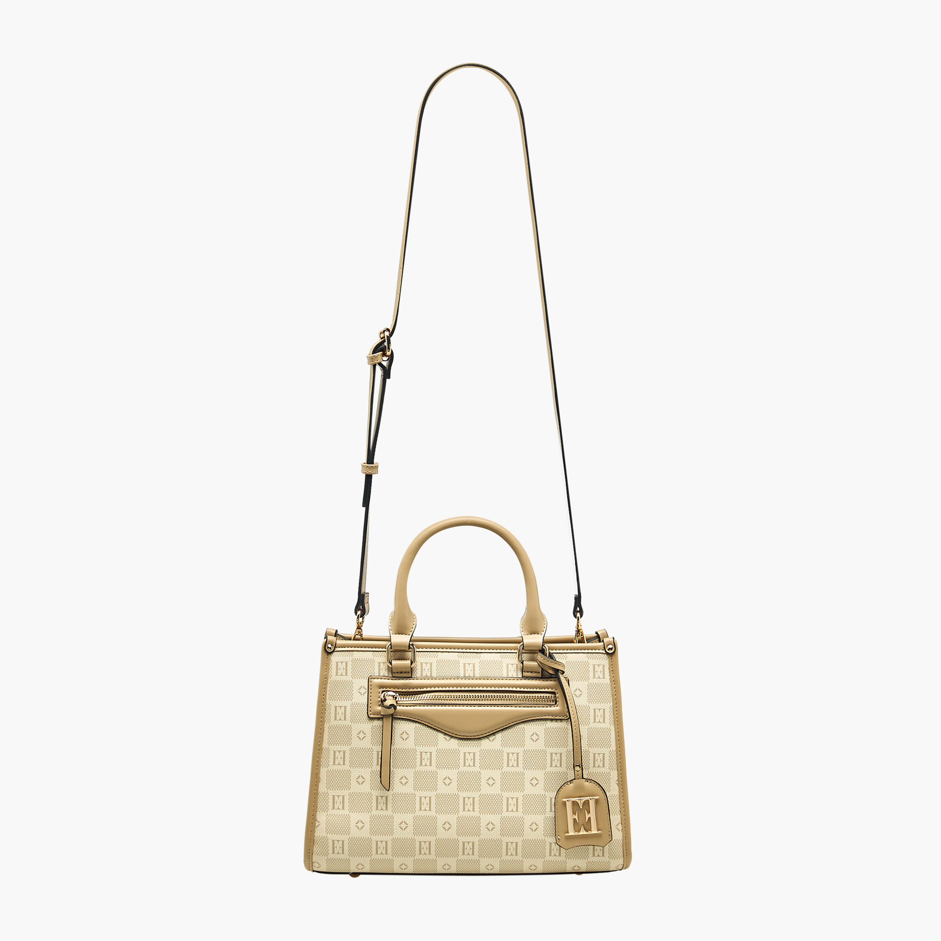 Elle Monogram Print Tote Bag with Double Handle and Zip Closure-women-bagsandwallets-handbags-image-4