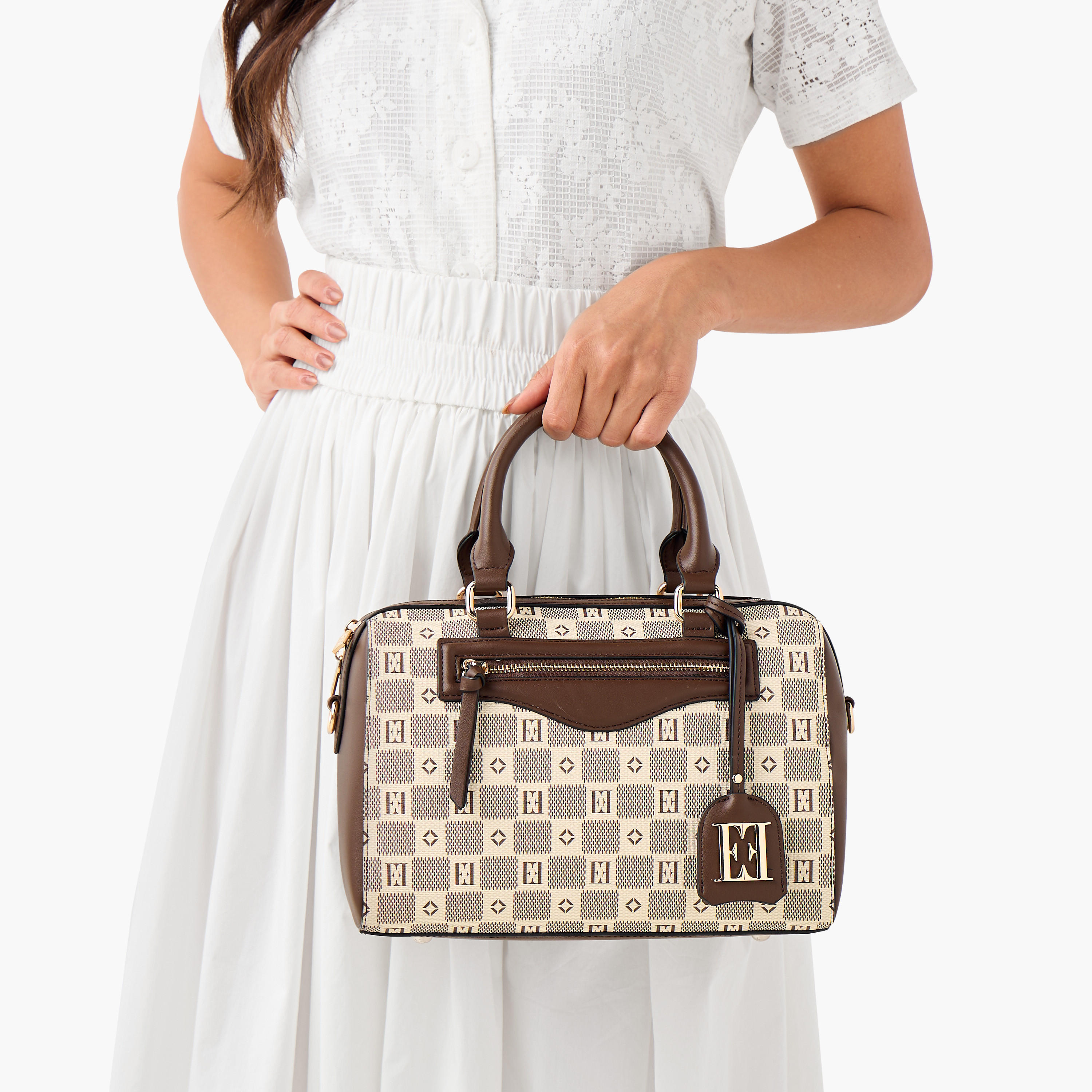 Elle Monogram Prin Tote Bag with Double Handle and Zip Closure-women-bagsandwallets-handbags-image-9