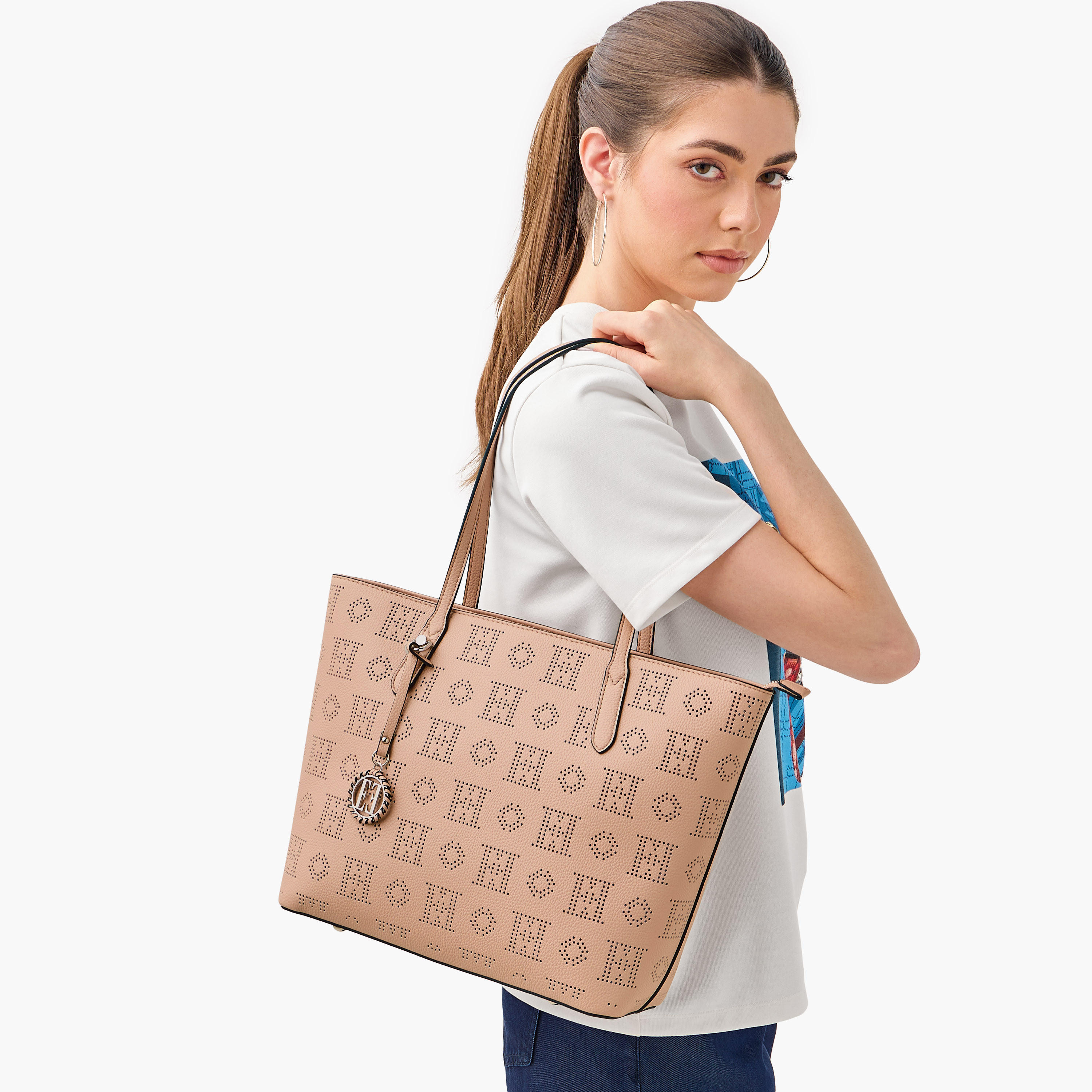 Elle Laser Cut Tote Bag with Double Handle and Zip Closure-women-bagsandwallets-handbags-image-2