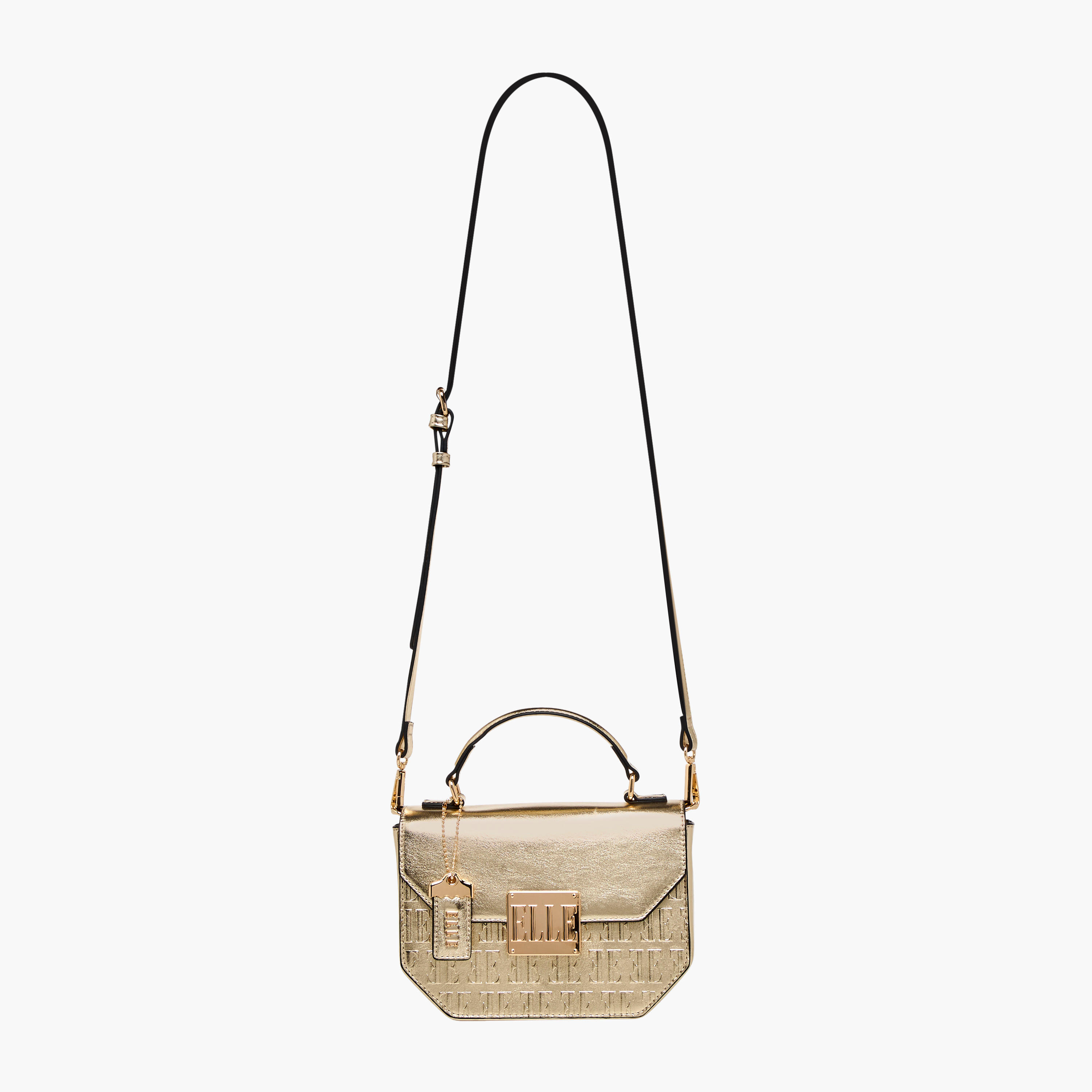 Elle Monogram Embossed Satchel Bag with Grab Handle and Button Closure-women-bagsandwallets-handbags-image-3