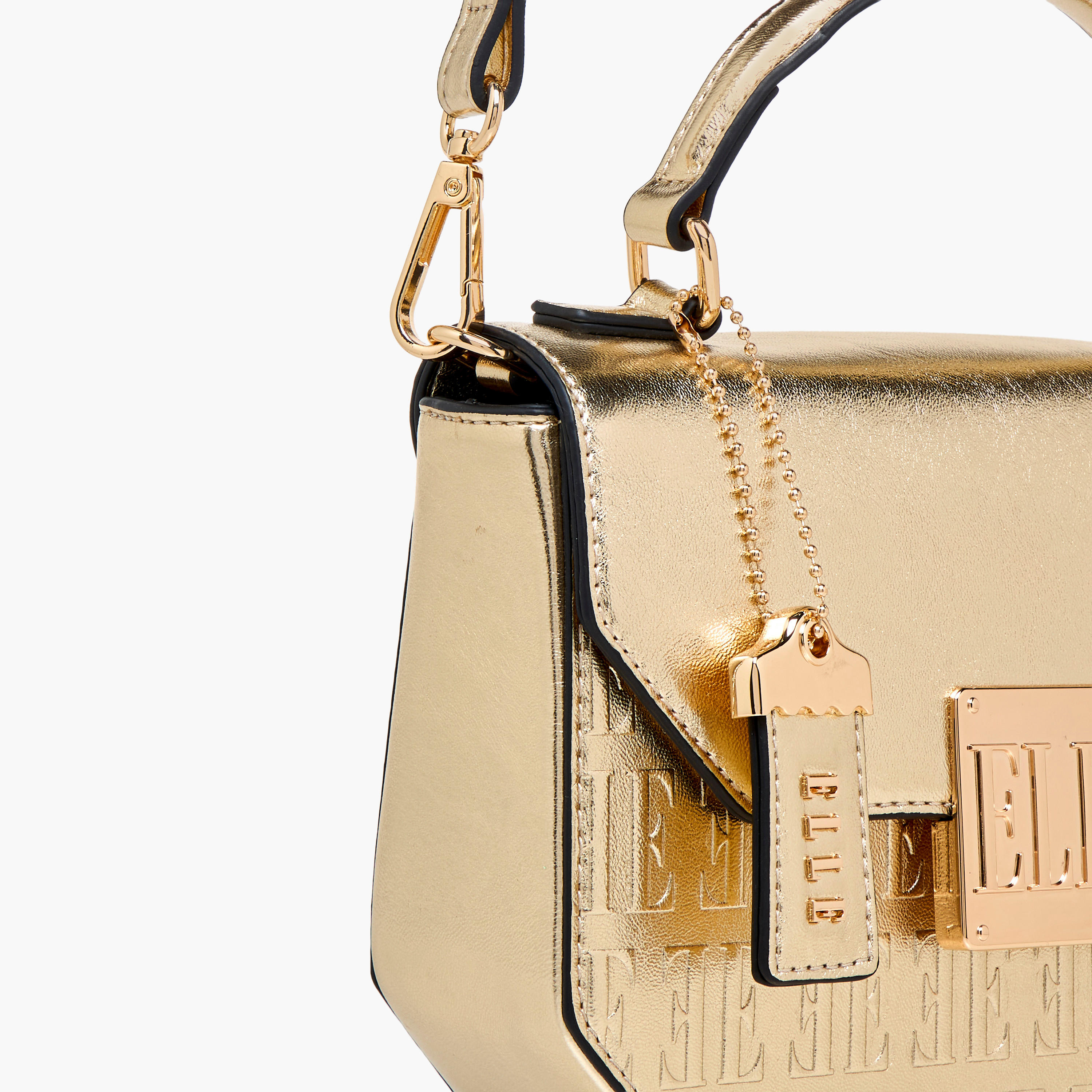 Elle Monogram Embossed Satchel Bag with Grab Handle and Button Closure-women-bagsandwallets-handbags-image-6