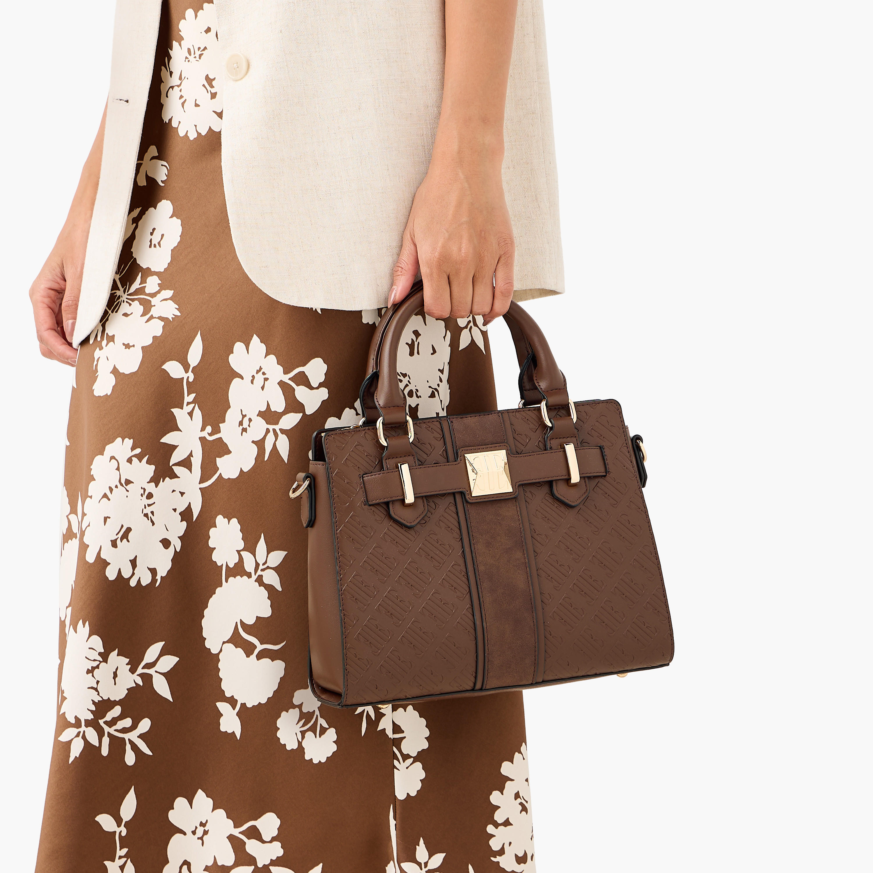 Elle Monogram Embossed Tote Bag with Detachable Strap and Zip Closure-women-bagsandwallets-handbags-image-3