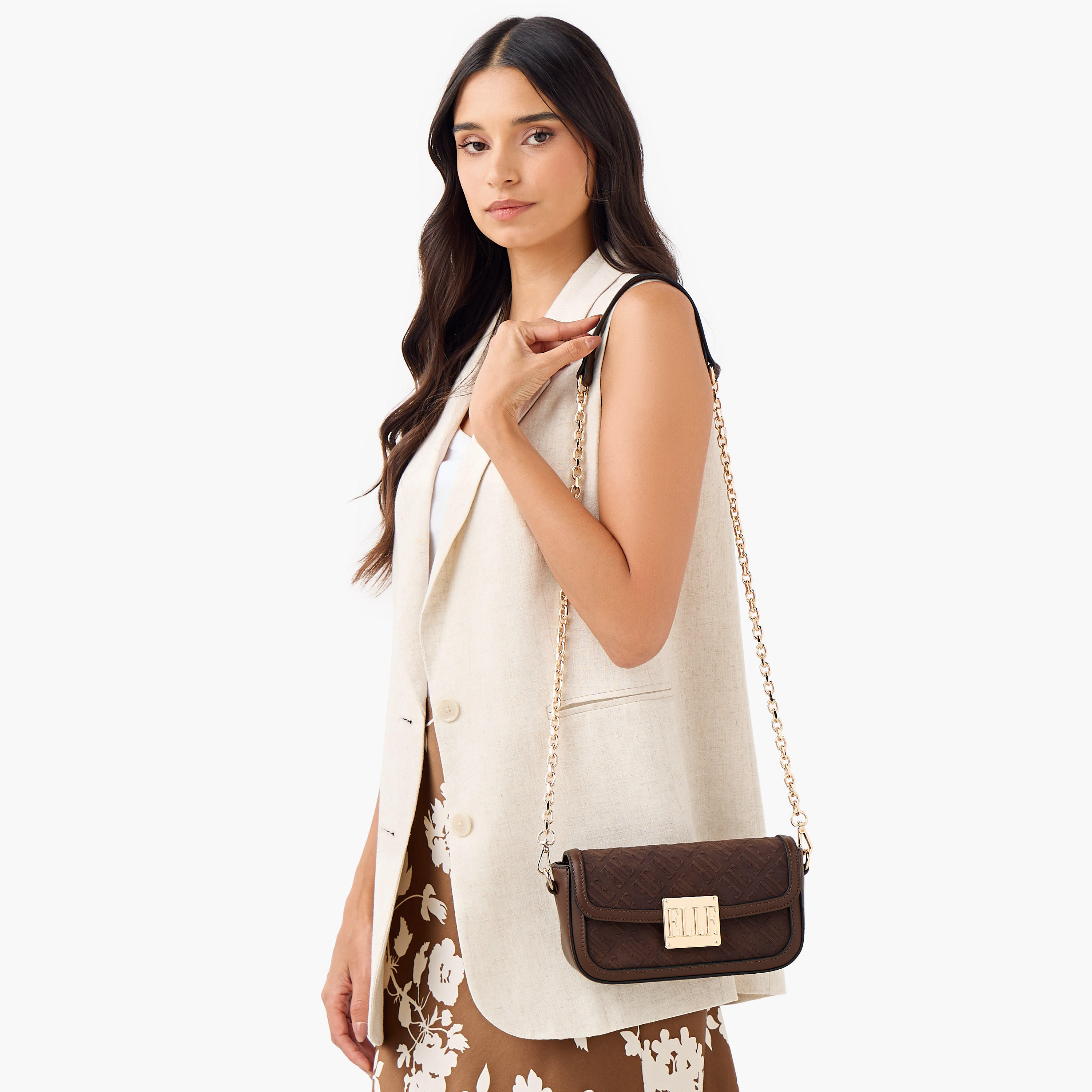 شنطة كتف بنقوش مونوجرام وحزام سلسلة قابلة للفصل من إيل-women-bagsandwallets-handbags-image-3