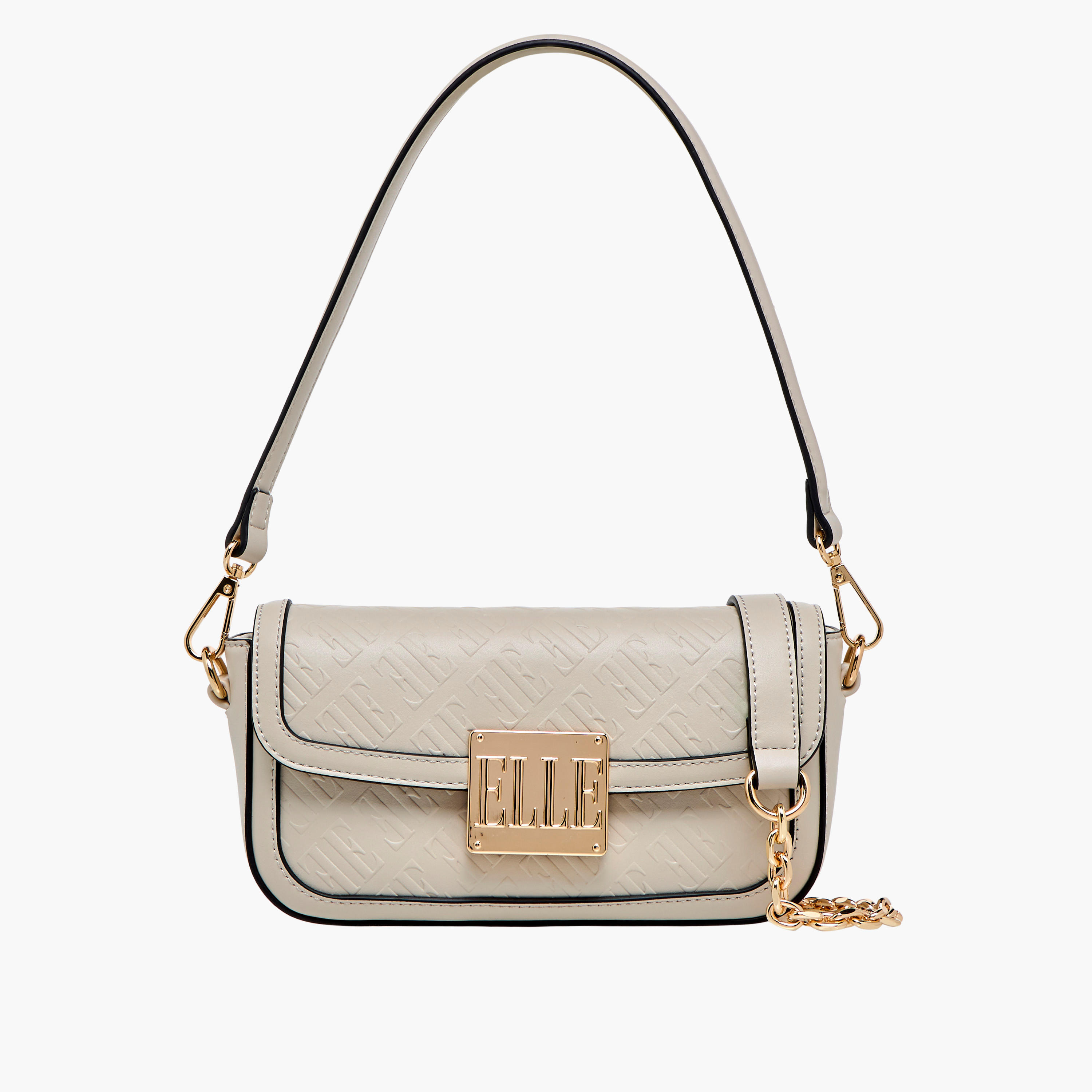 Elle Monogram Embossed Shoulder Bag with Detachable Chain Strap-women-bagsandwallets-handbags-image-1
