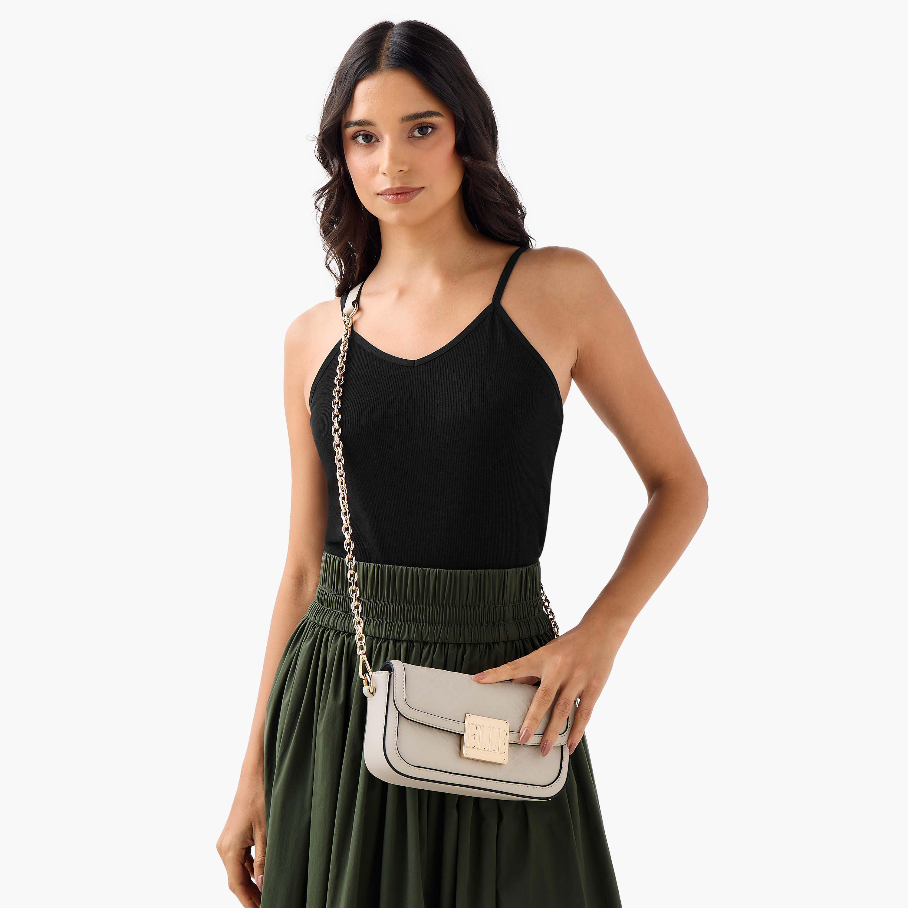 Elle Monogram Embossed Shoulder Bag with Detachable Chain Strap-women-bagsandwallets-handbags-image-3