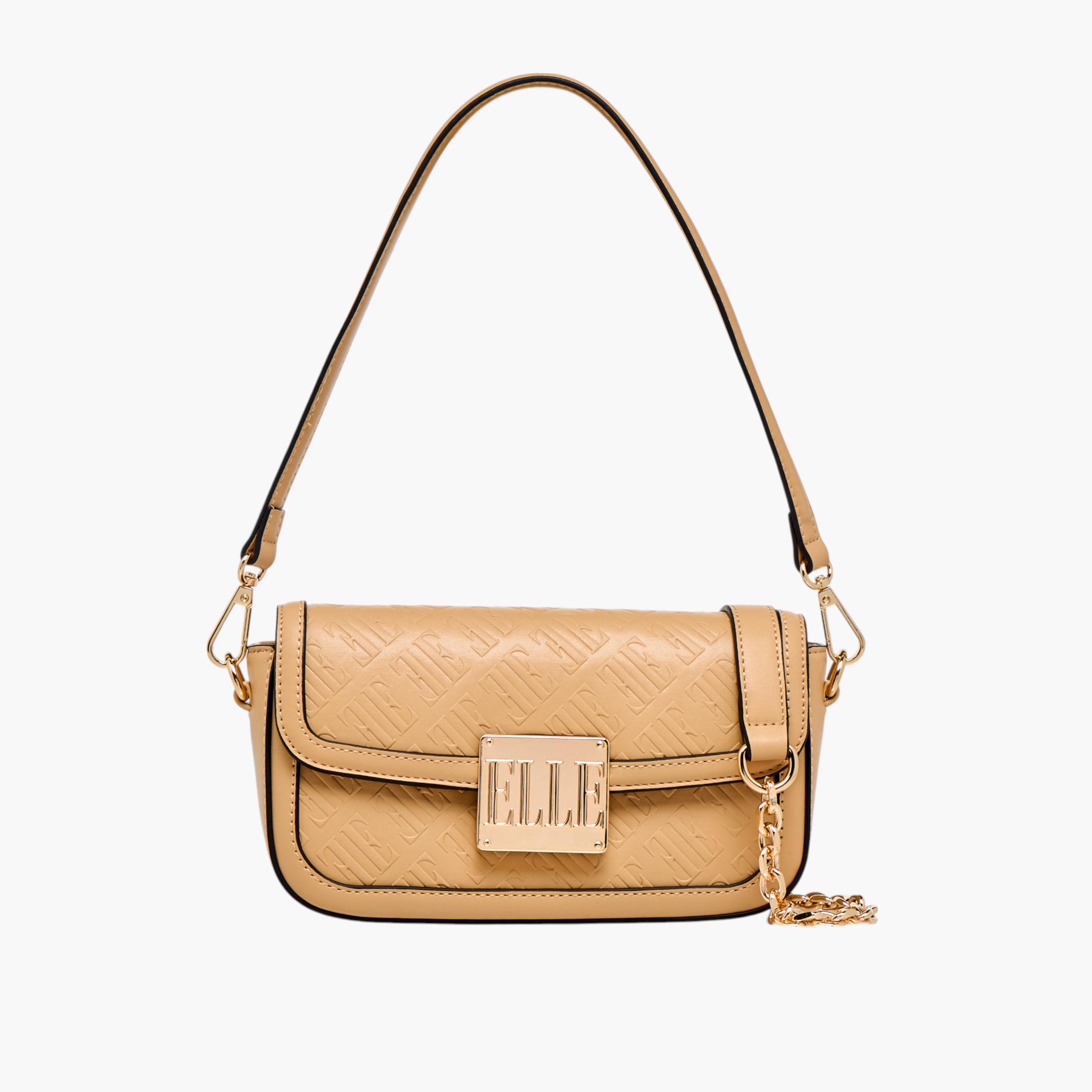 Elle Monogram Embossed Shoulder Bag with Detachable Chain Strap-women-bagsandwallets-handbags-image-1