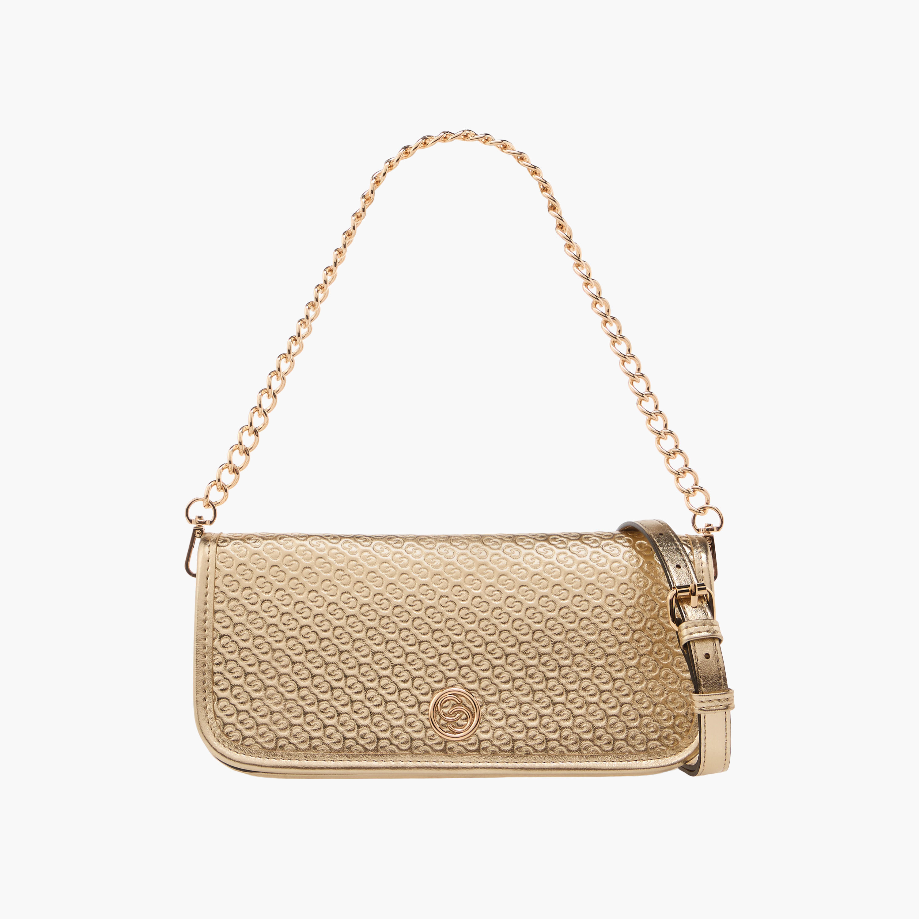 شنطة كتف بنقوش مونوجرام بارزة وحزام سلسلة من سيليست-women-bagsandwallets-handbags-image-1