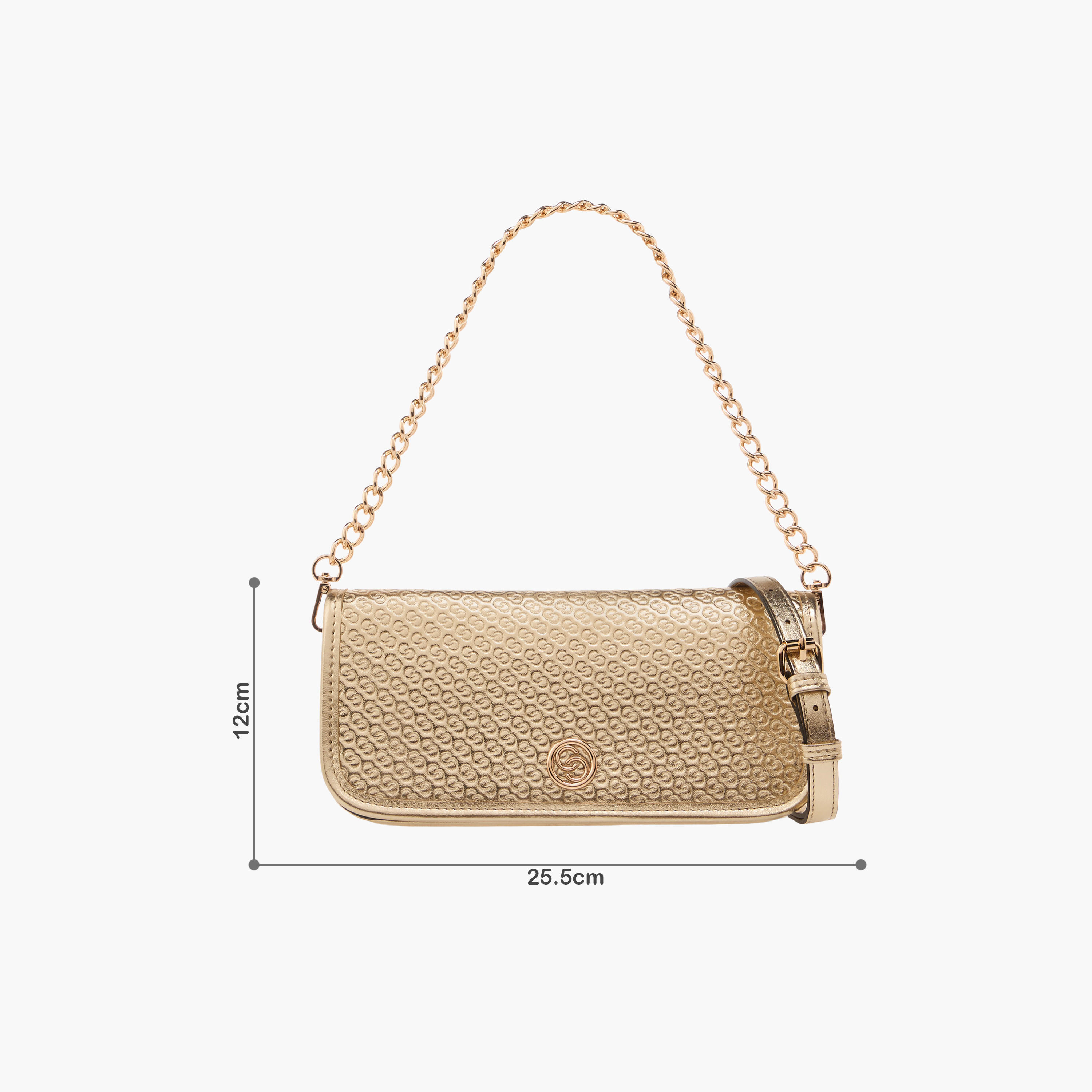 شنطة كتف بنقوش مونوجرام بارزة وحزام سلسلة من سيليست-women-bagsandwallets-handbags-image-2